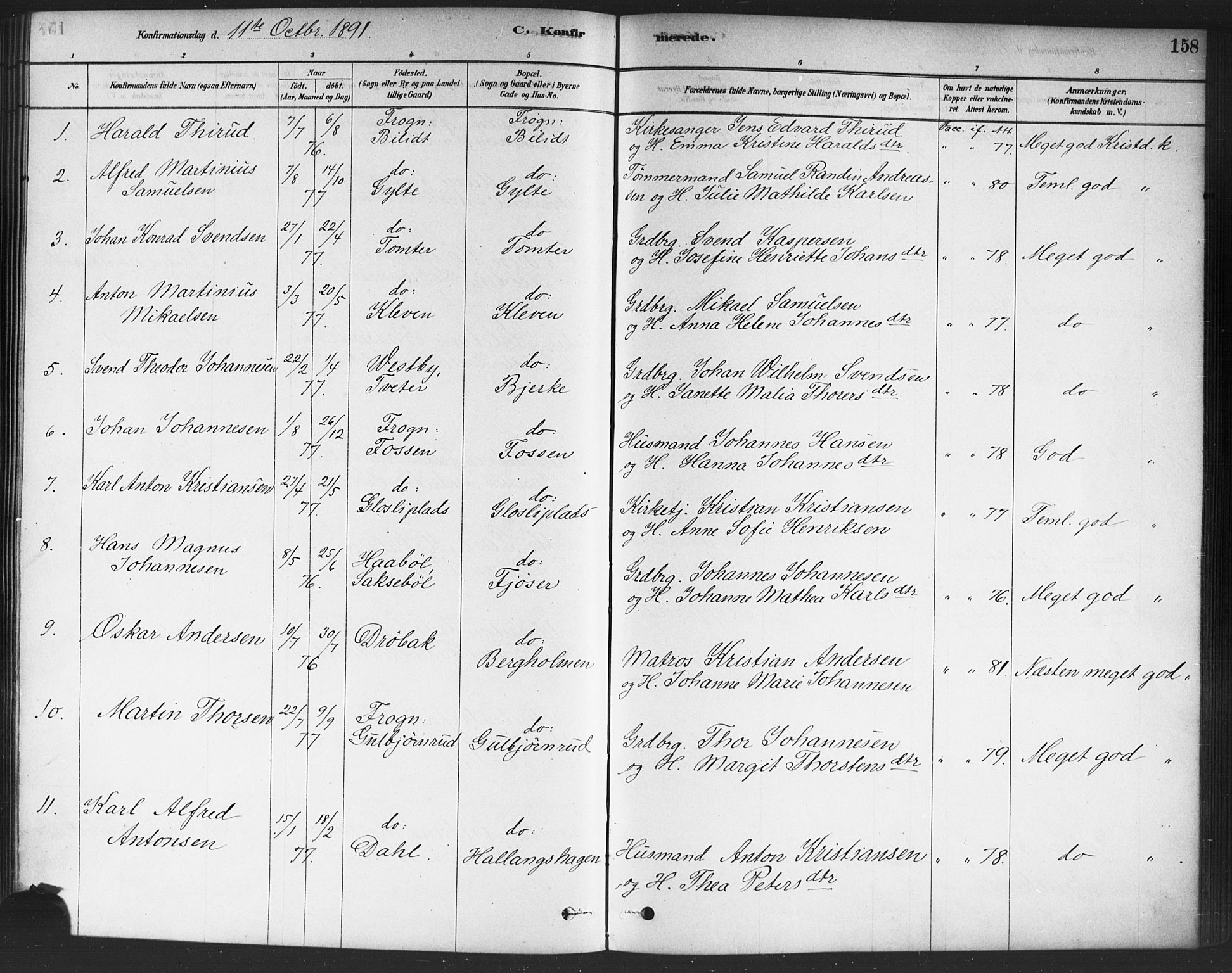 Drøbak prestekontor Kirkebøker, AV/SAO-A-10142a/F/Fc/L0002: Parish register (official) no. III 2, 1878-1891, p. 158