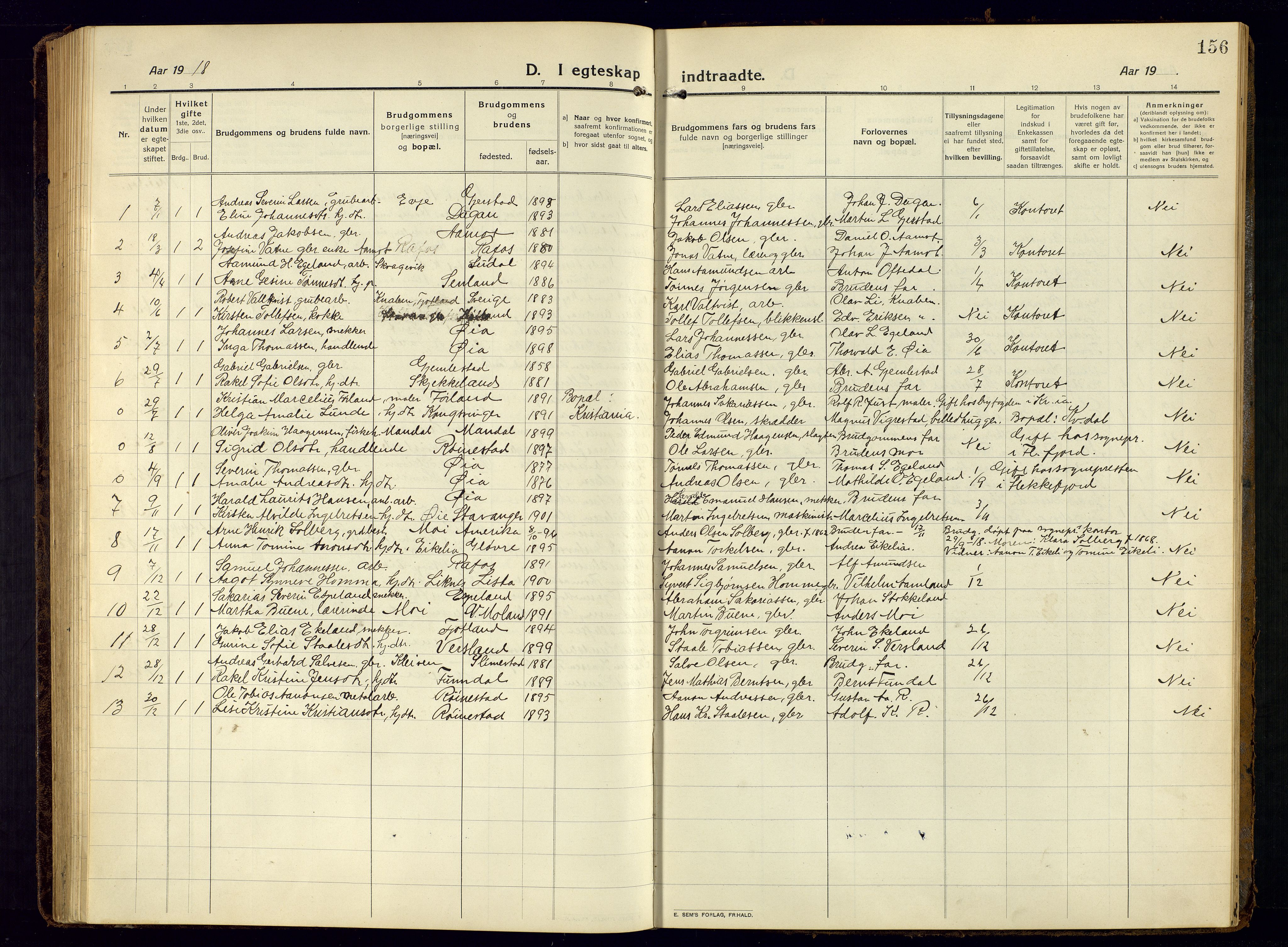 Kvinesdal sokneprestkontor, SAK/1111-0026/F/Fb/Fbb/L0004: Parish register (copy) no. B 4, 1917-1938, p. 156