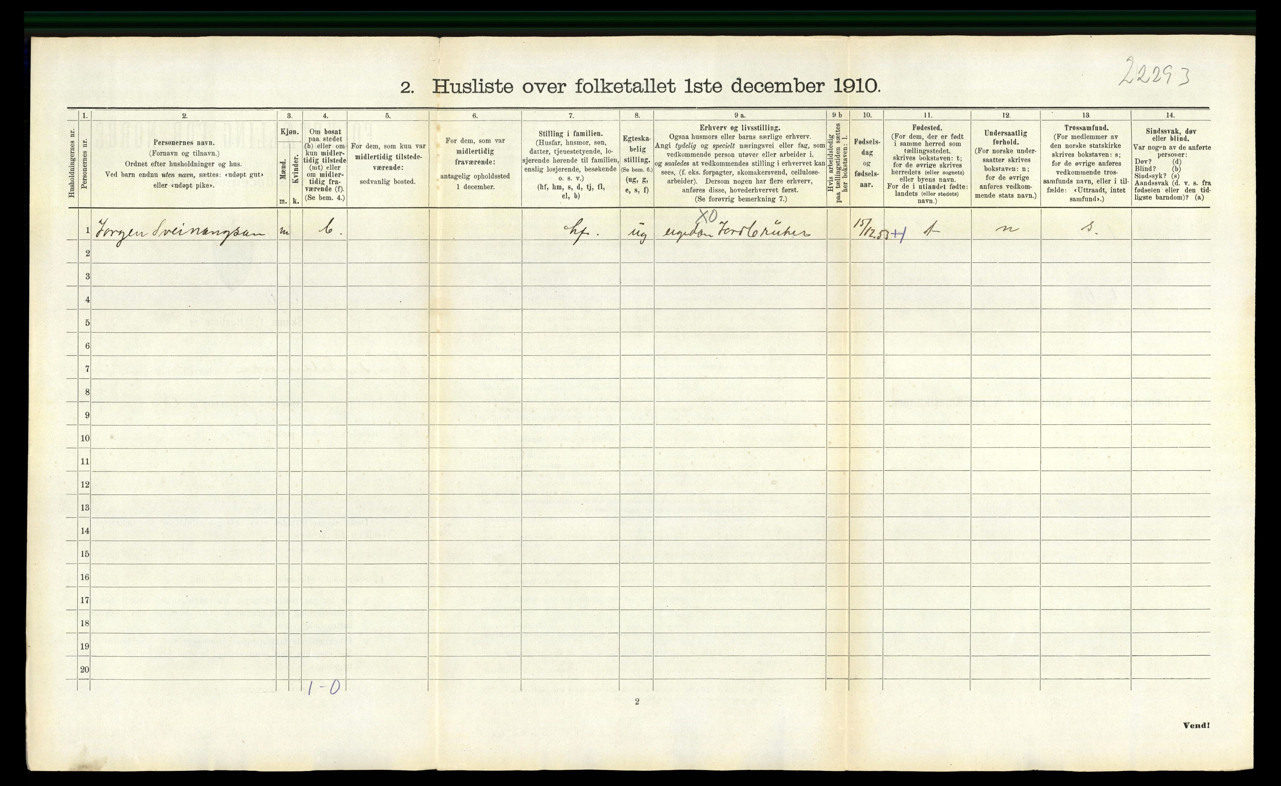 RA, 1910 census for Lunde, 1910, p. 645