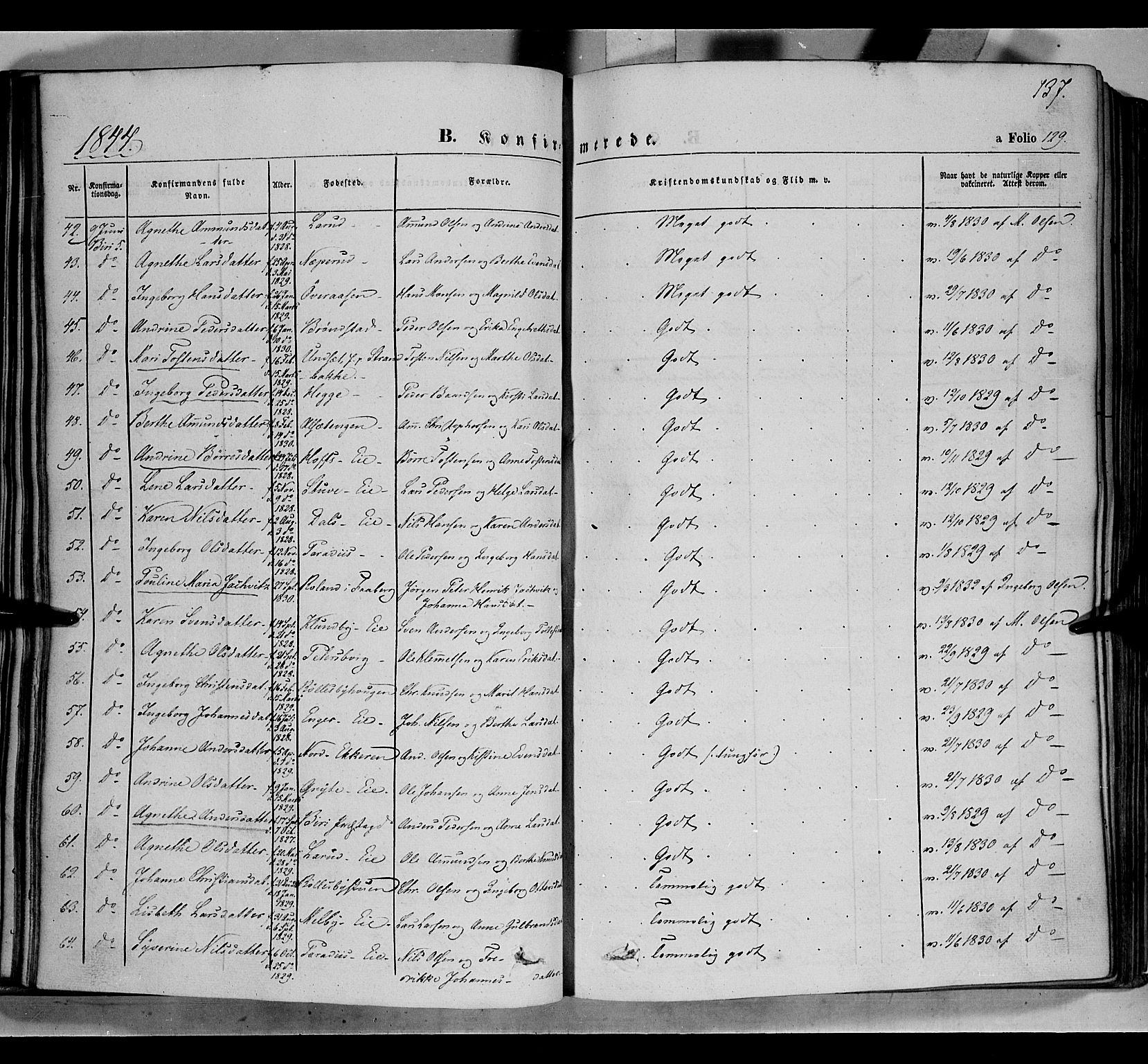 Biri prestekontor, AV/SAH-PREST-096/H/Ha/Haa/L0005: Parish register (official) no. 5, 1843-1854, p. 137