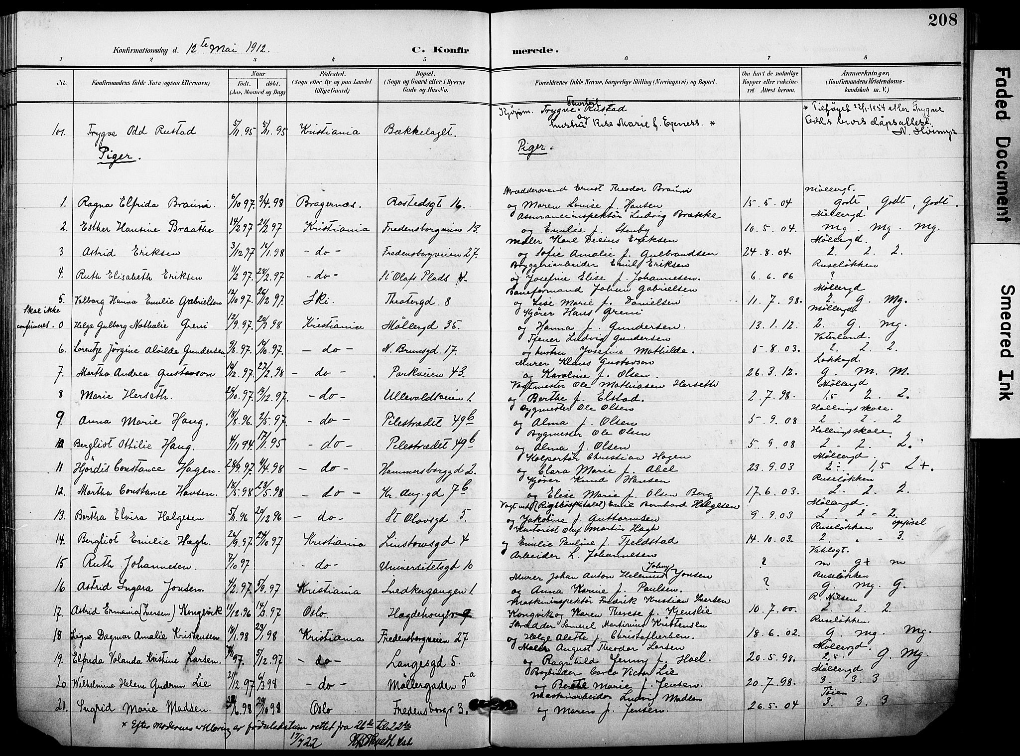 Trefoldighet prestekontor Kirkebøker, SAO/A-10882/F/Fb/L0004: Parish register (official) no. II 4, 1896-1915, p. 208