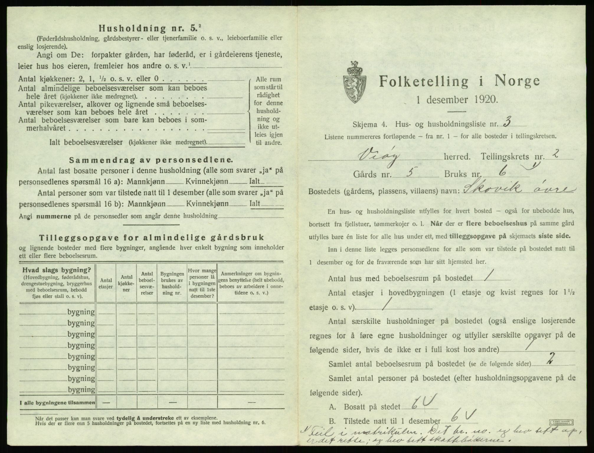 SAT, 1920 census for Veøy, 1920, p. 133