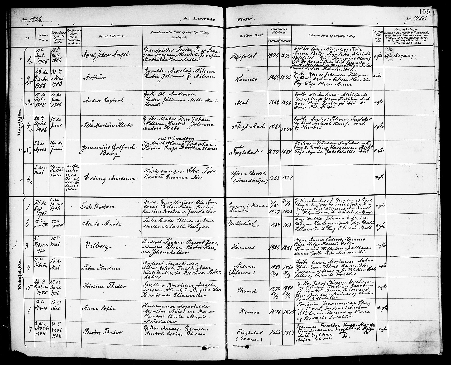 Ministerialprotokoller, klokkerbøker og fødselsregistre - Nordland, AV/SAT-A-1459/838/L0559: Parish register (copy) no. 838C06, 1893-1910, p. 109