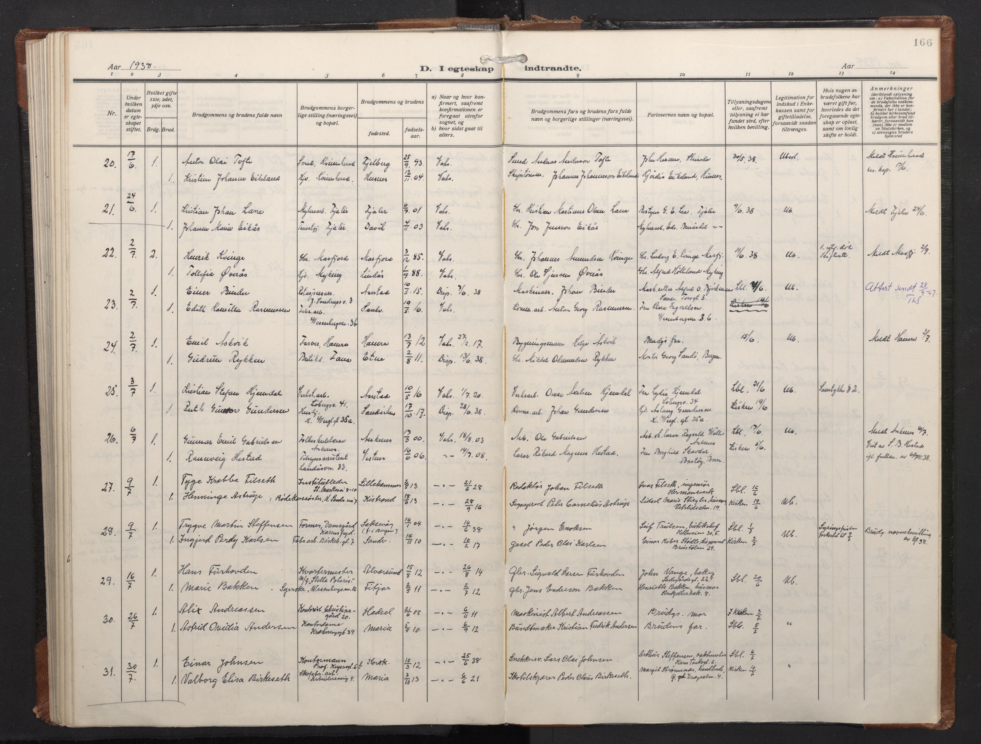 Mariakirken Sokneprestembete, SAB/A-76901/H/Haa/L0016: Parish register (official) no. C 4, 1927-1938, p. 165b-166a
