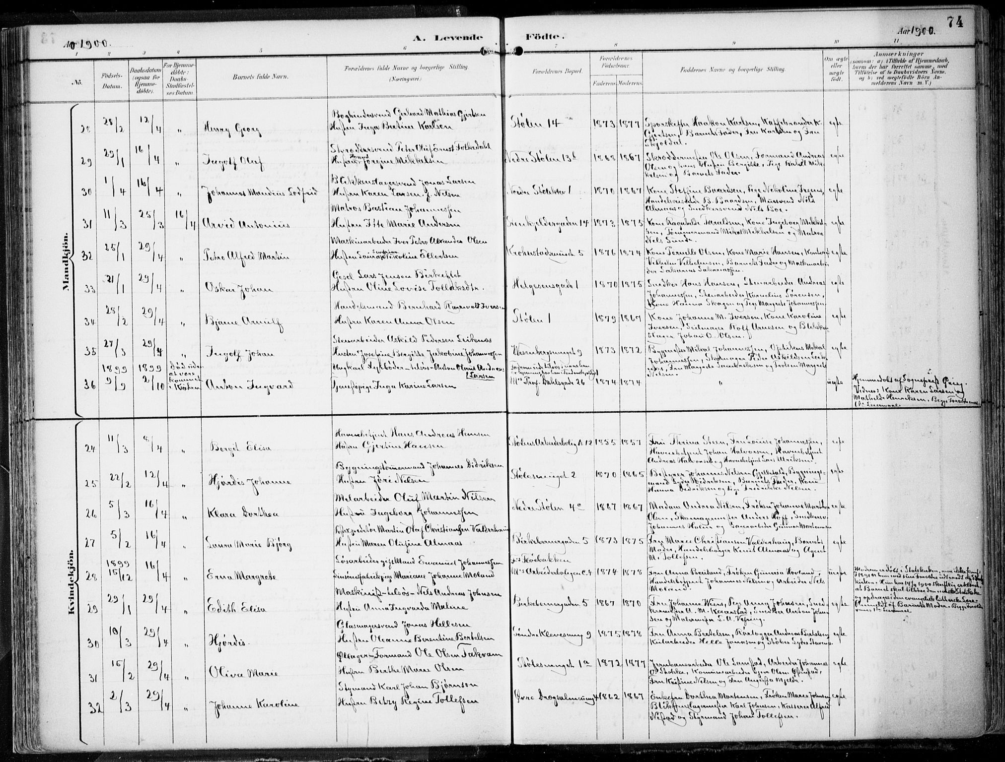 Mariakirken Sokneprestembete, AV/SAB-A-76901/H/Hab/L0005: Parish register (copy) no. A 5, 1893-1913, p. 74