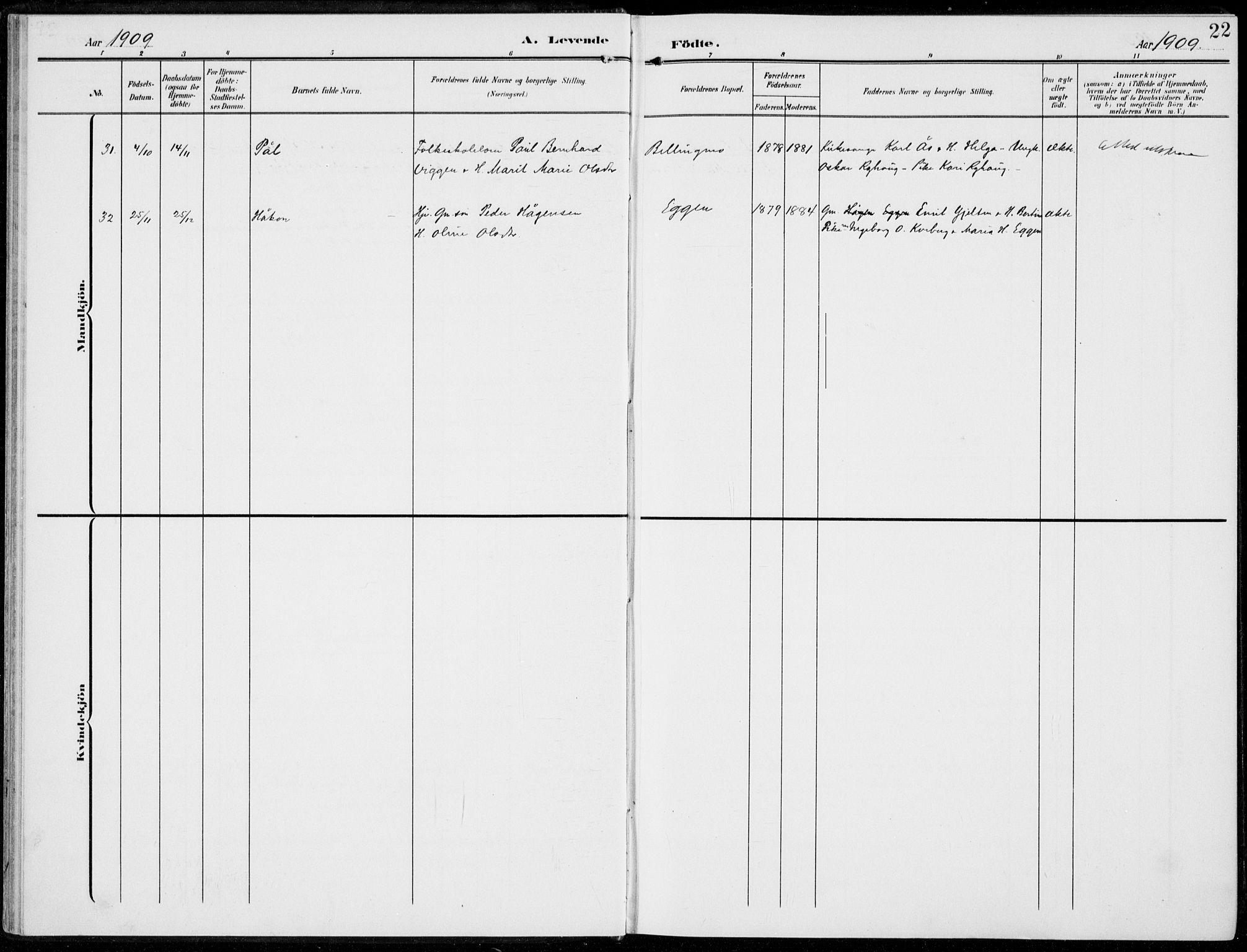 Alvdal prestekontor, AV/SAH-PREST-060/H/Ha/Haa/L0004: Parish register (official) no. 4, 1907-1919, p. 22