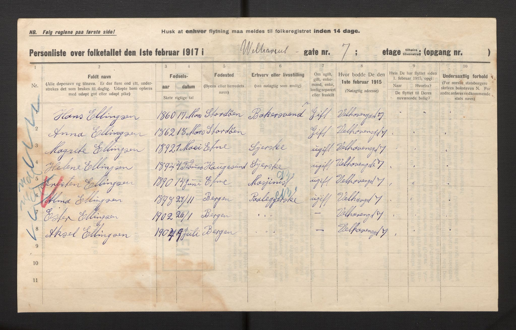 SAB, Municipal Census 1917 for Bergen, 1917, p. 44765