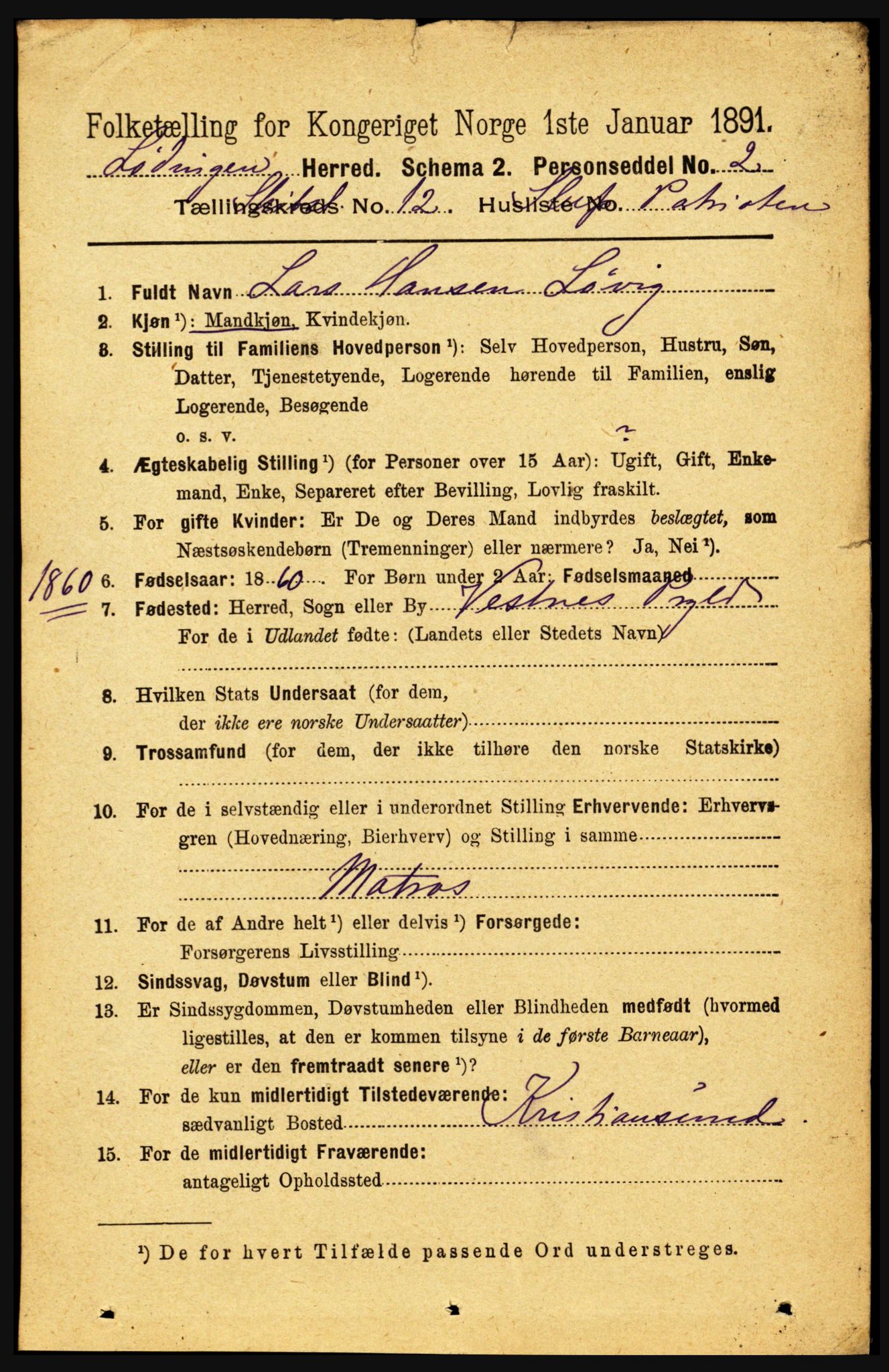 RA, 1891 census for 1851 Lødingen, 1891, p. 3956