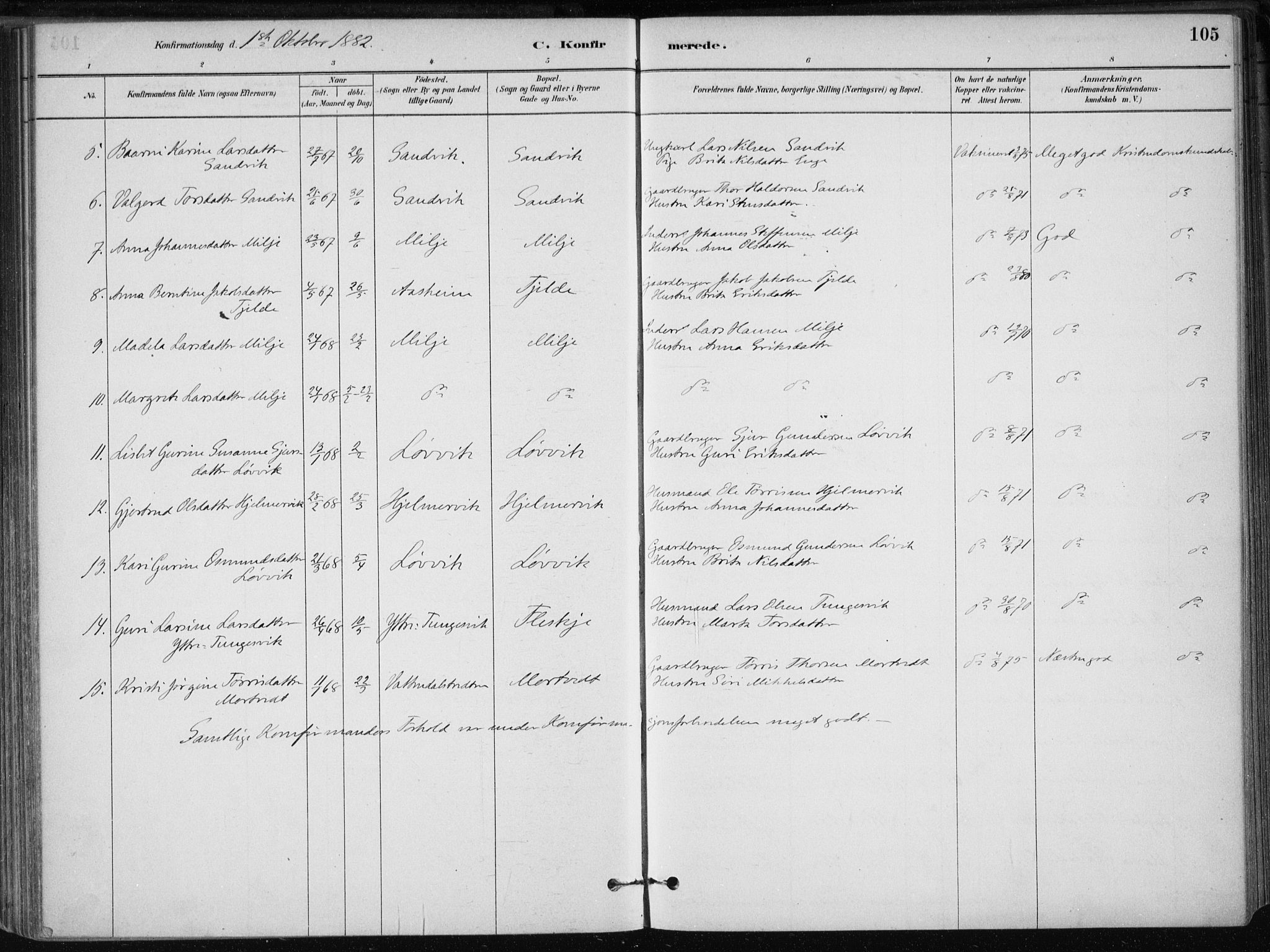 Skånevik sokneprestembete, SAB/A-77801/H/Haa: Parish register (official) no. B 1, 1879-1914, p. 105
