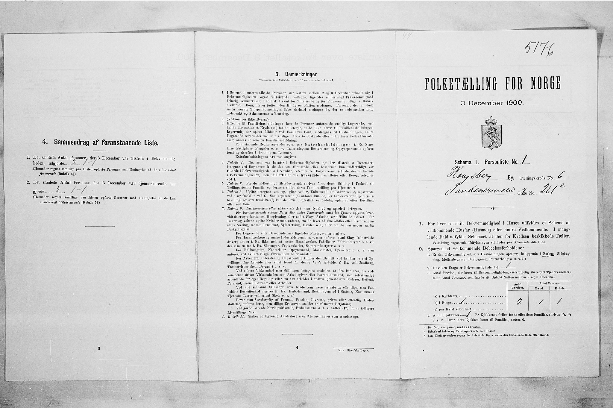 RA, 1900 census for Kongsberg, 1900, p. 1222