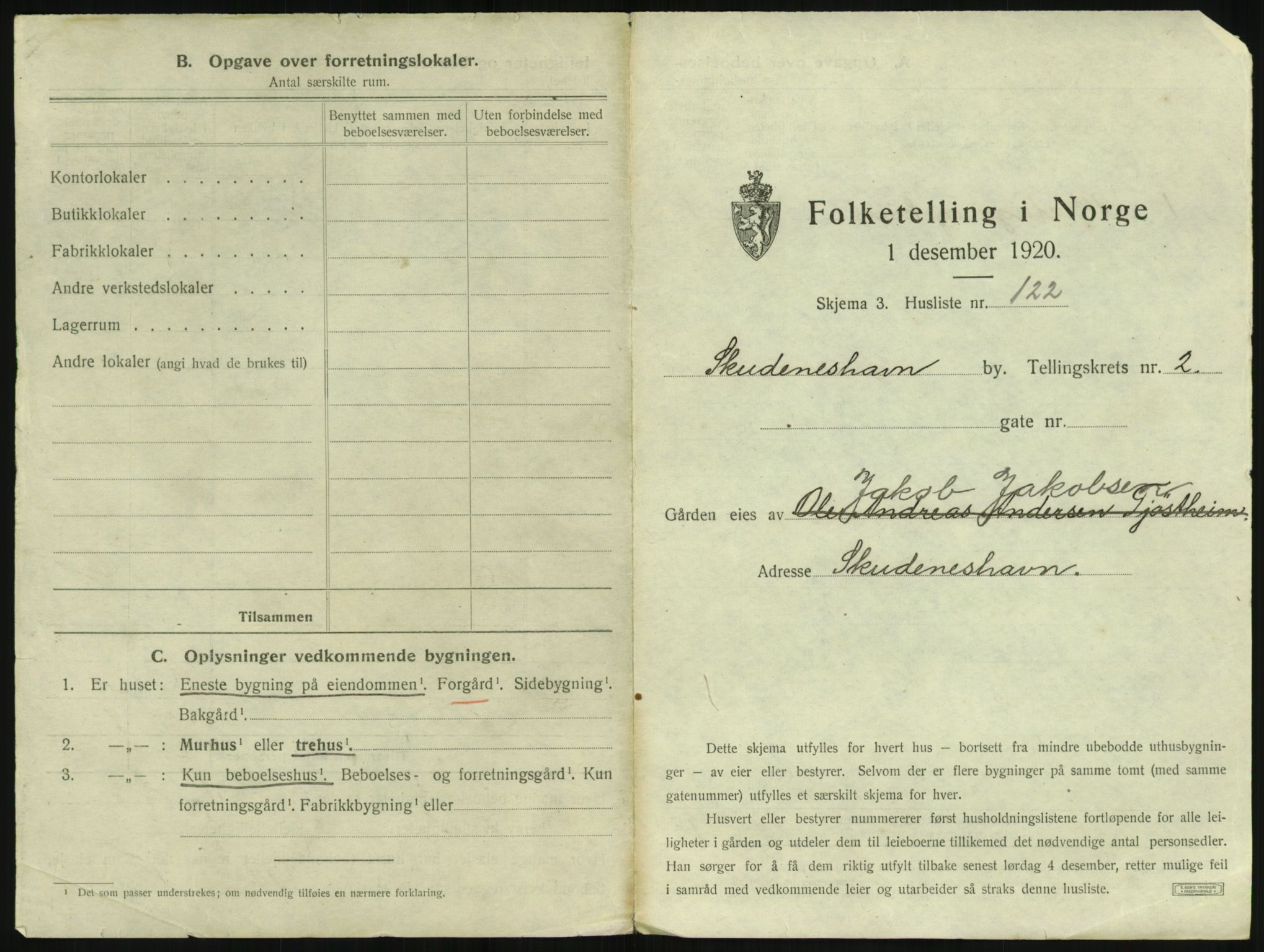 SAST, 1920 census for Skudeneshavn, 1920, p. 495