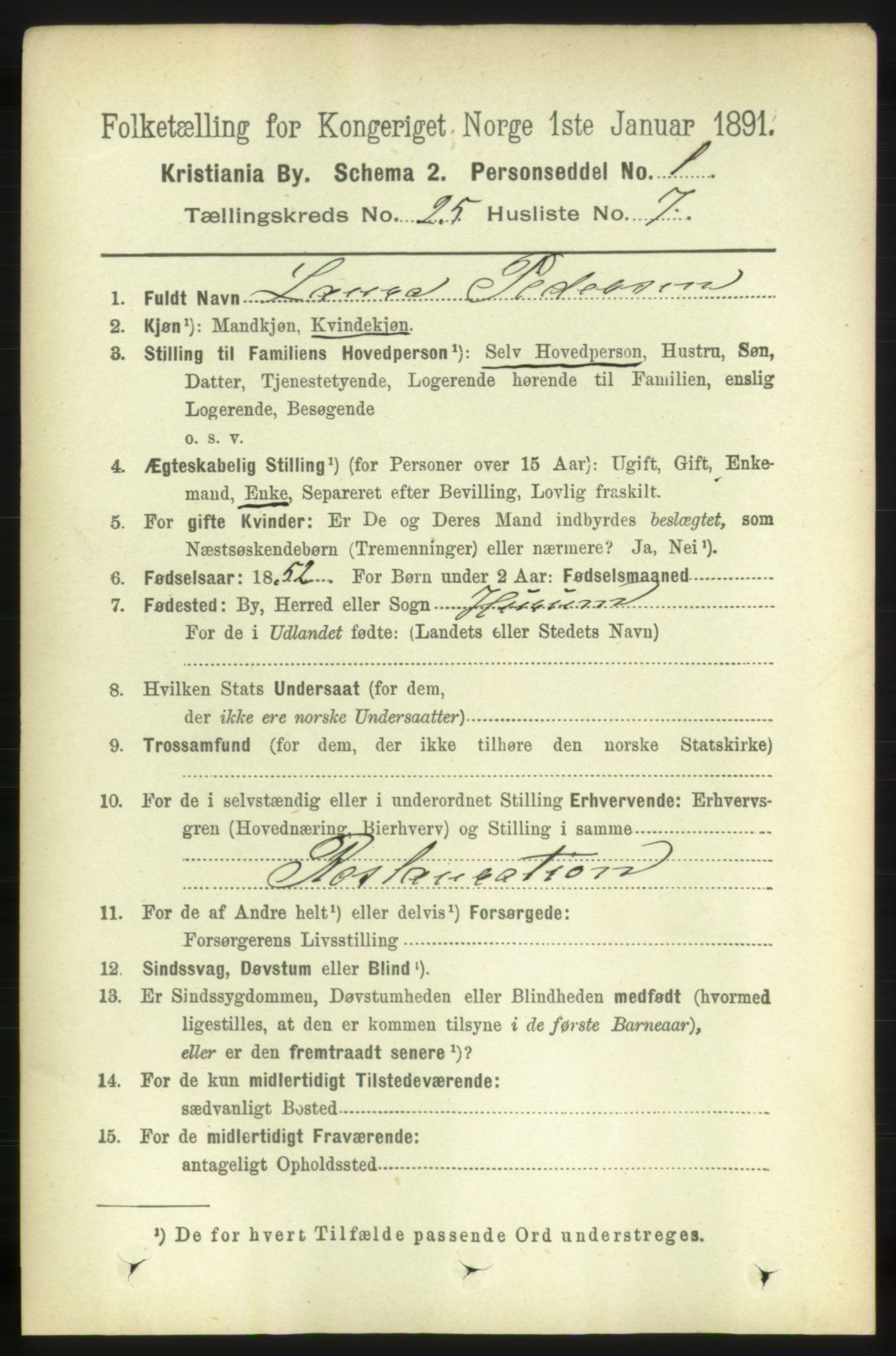 RA, 1891 census for 0301 Kristiania, 1891, p. 12399