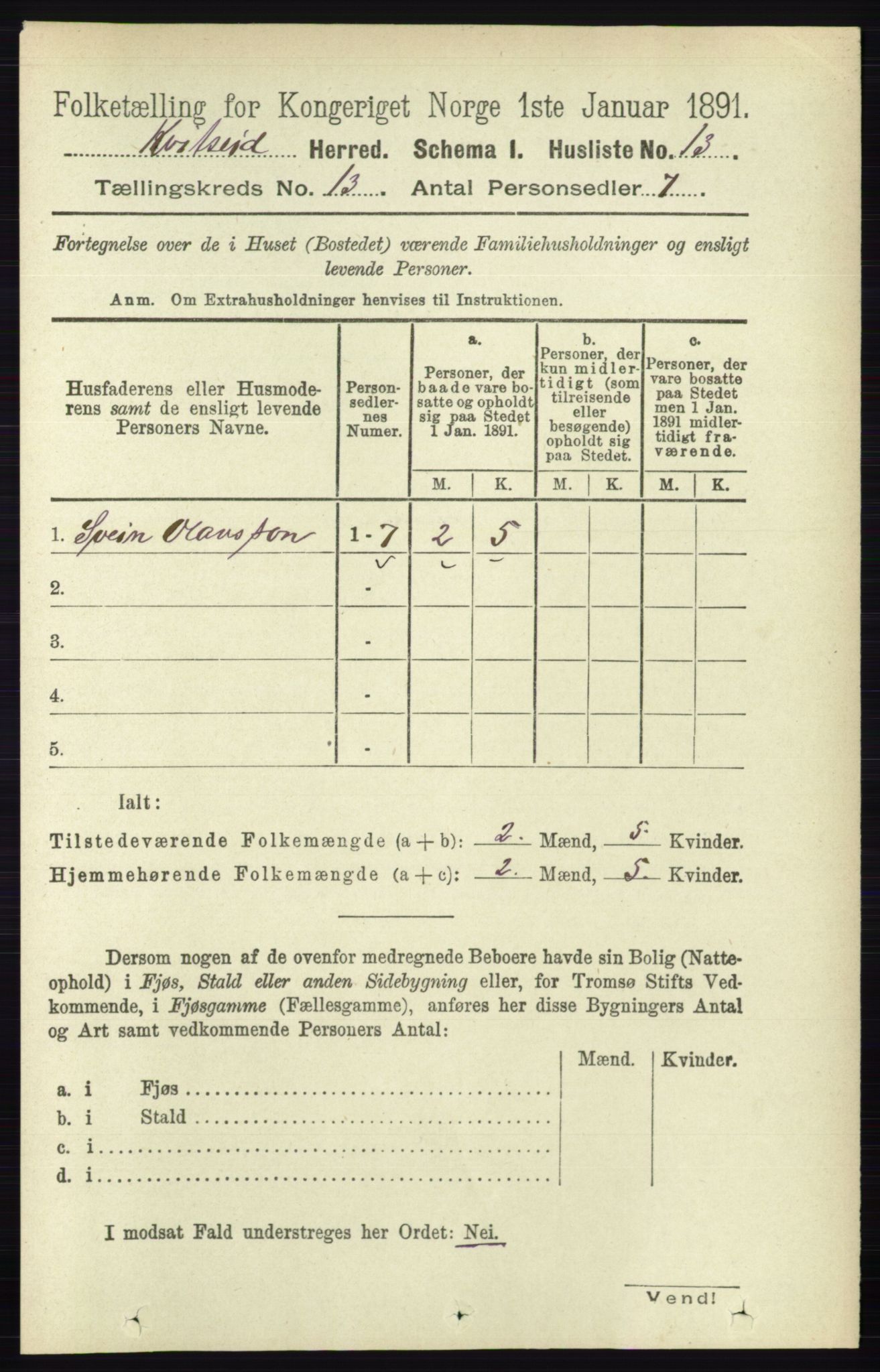 RA, 1891 census for 0829 Kviteseid, 1891, p. 3052