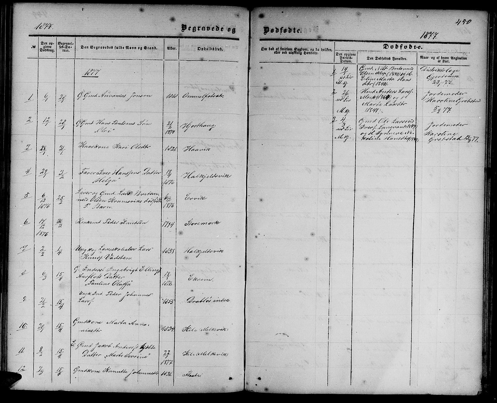 Ministerialprotokoller, klokkerbøker og fødselsregistre - Møre og Romsdal, AV/SAT-A-1454/511/L0157: Parish register (copy) no. 511C03, 1864-1884, p. 450