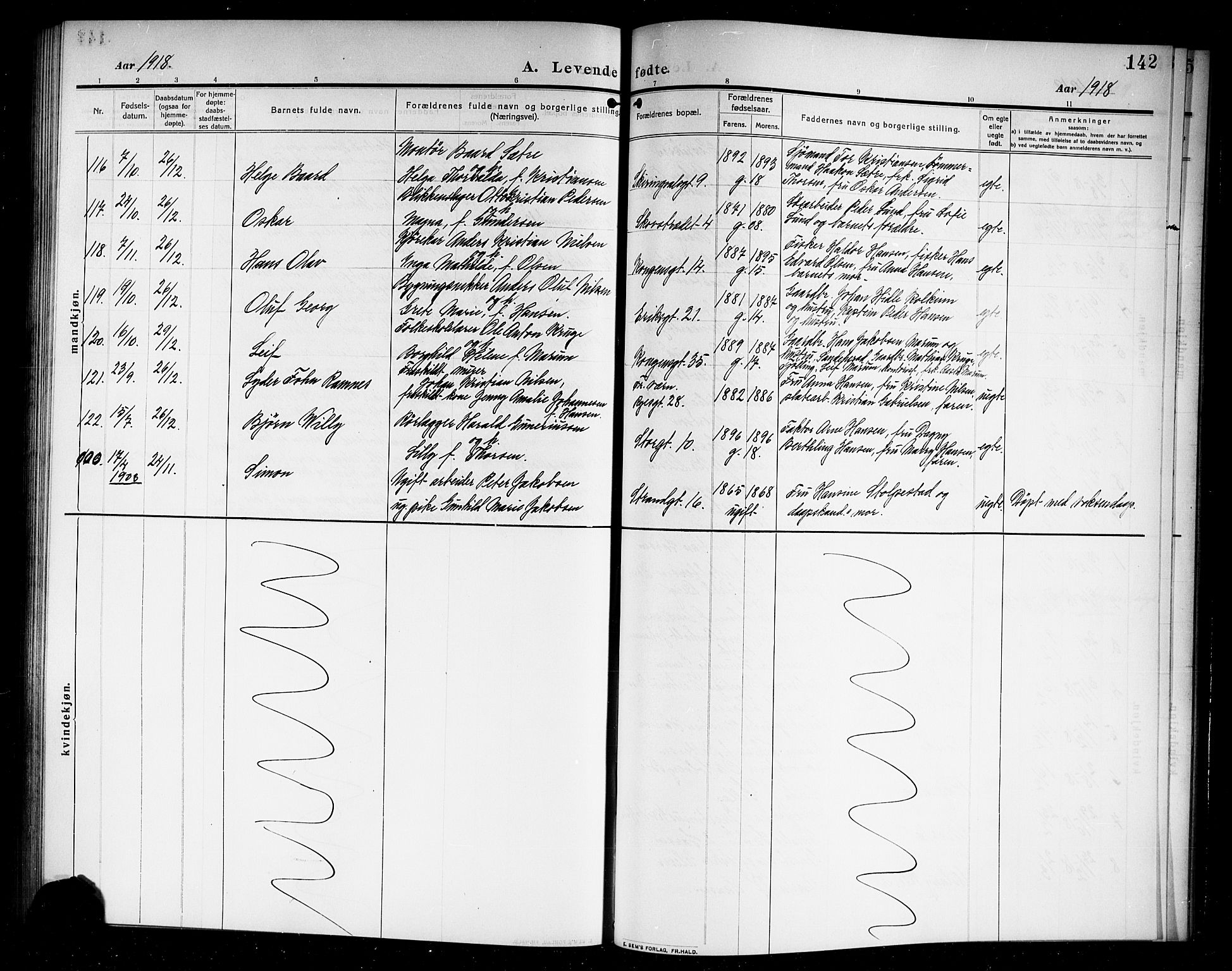 Larvik kirkebøker, SAKO/A-352/G/Ga/L0008: Parish register (copy) no. I 8, 1909-1920, p. 142