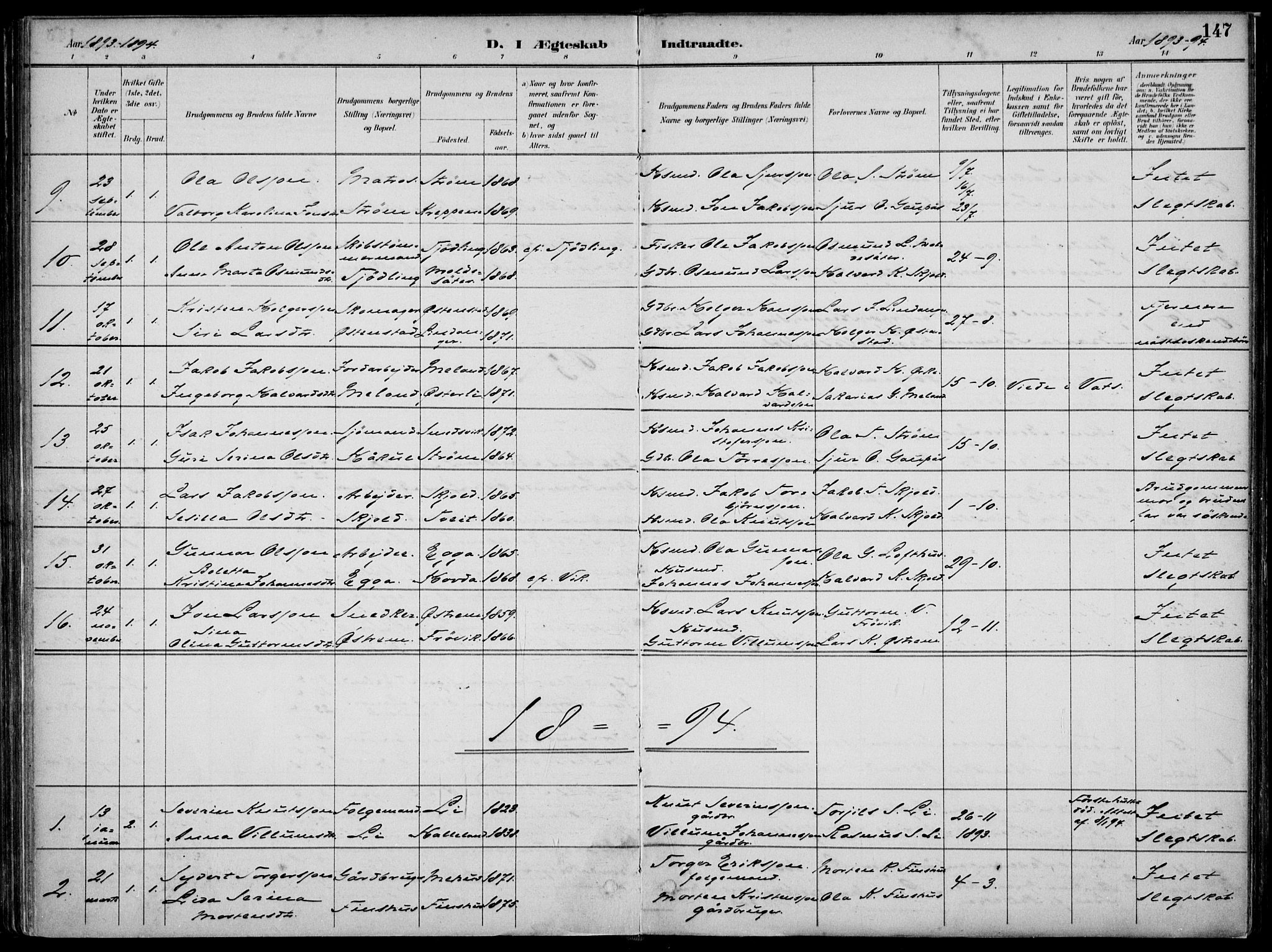 Skjold sokneprestkontor, AV/SAST-A-101847/H/Ha/Haa/L0010: Parish register (official) no. A 10, 1882-1897, p. 147