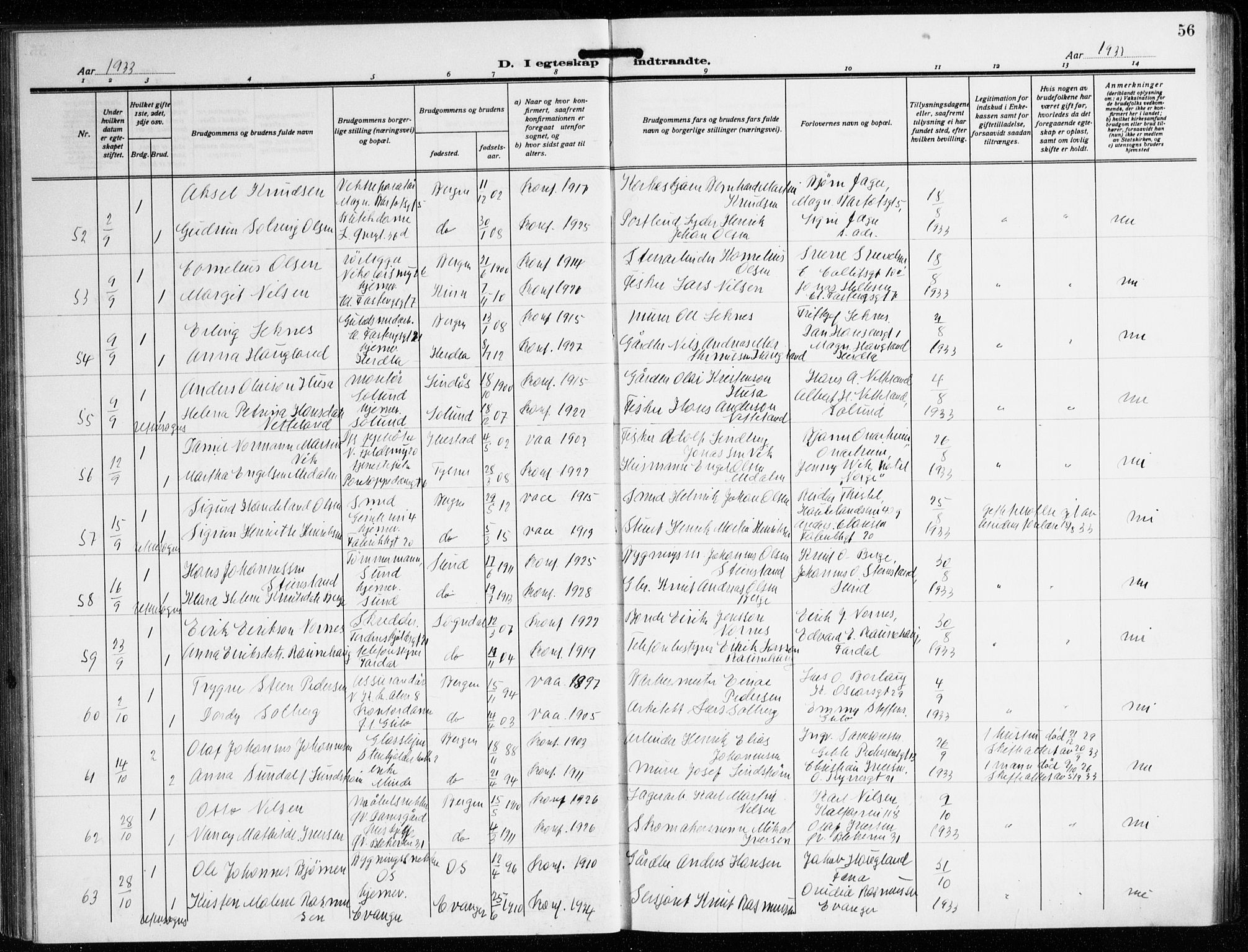 Korskirken sokneprestembete, AV/SAB-A-76101/H/Hab: Parish register (copy) no. D 5, 1926-1944, p. 56