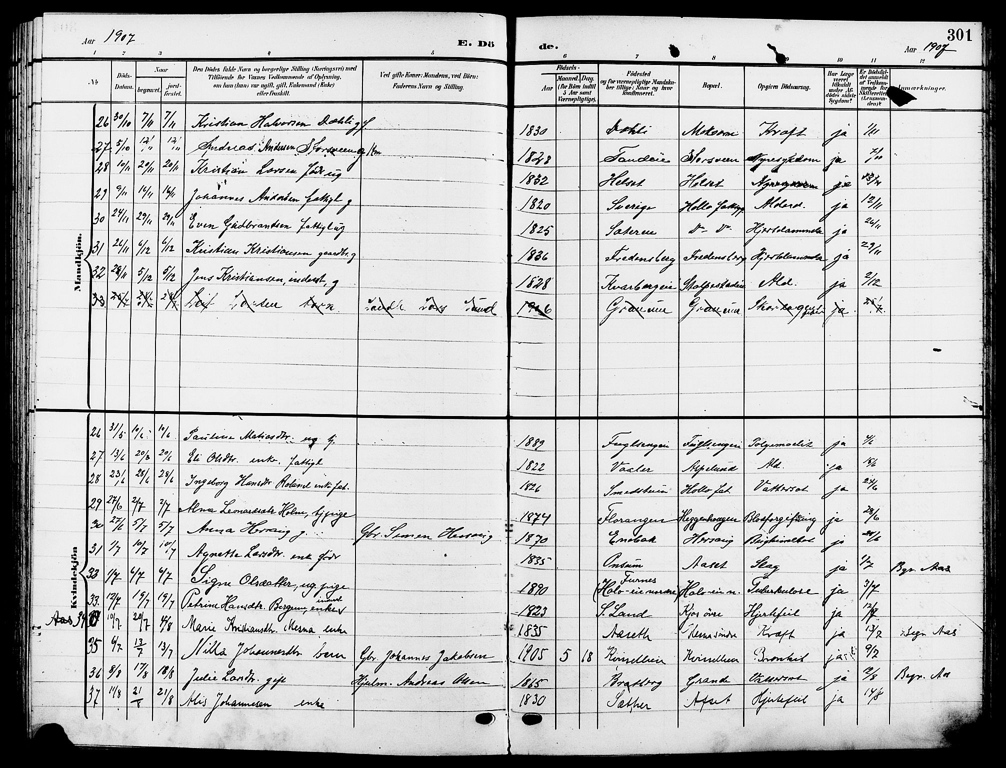 Ringsaker prestekontor, AV/SAH-PREST-014/L/La/L0015: Parish register (copy) no. 15, 1903-1912, p. 301