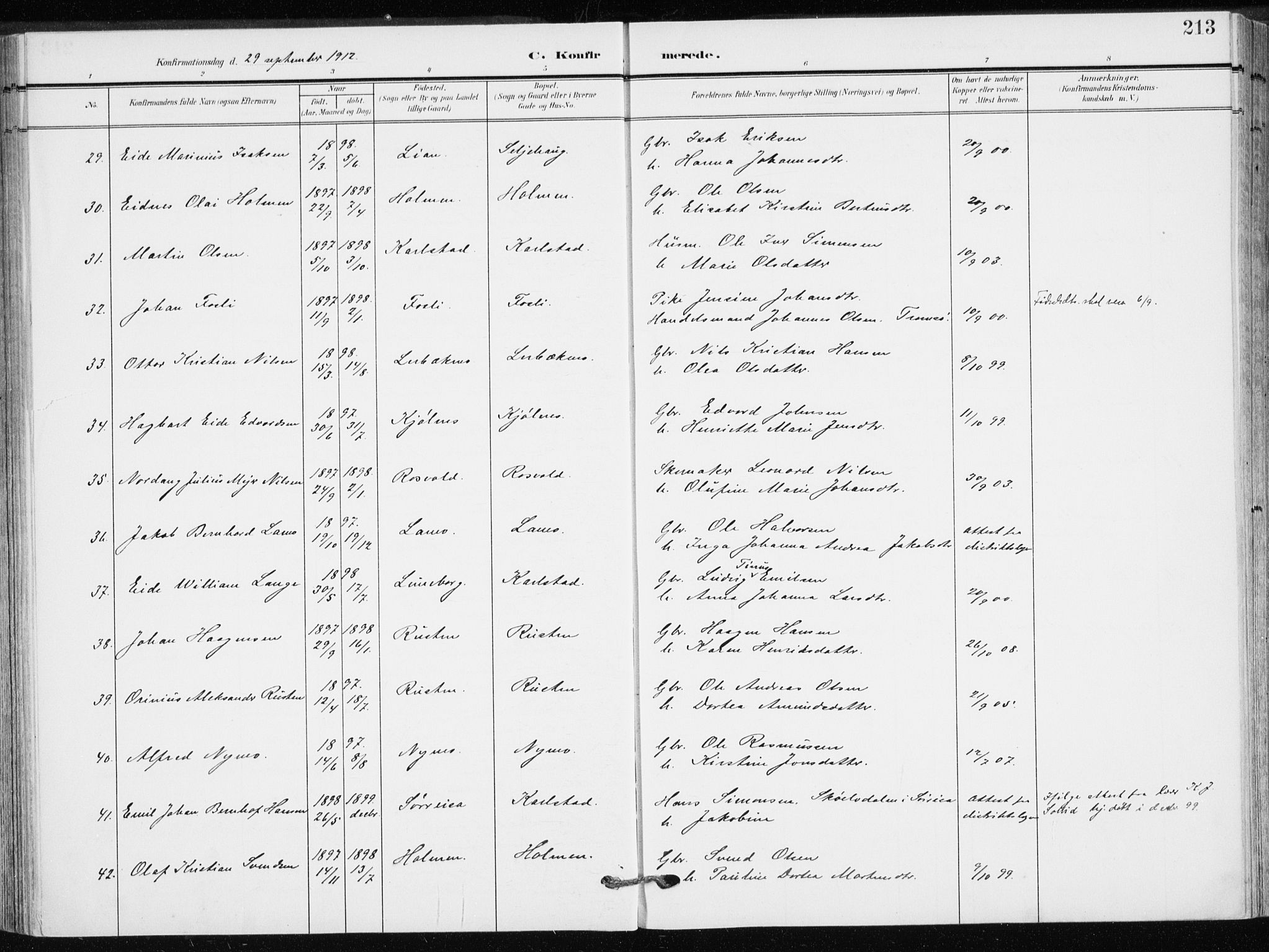 Målselv sokneprestembete, AV/SATØ-S-1311/G/Ga/Gaa/L0011kirke: Parish register (official) no. 11, 1904-1918, p. 213