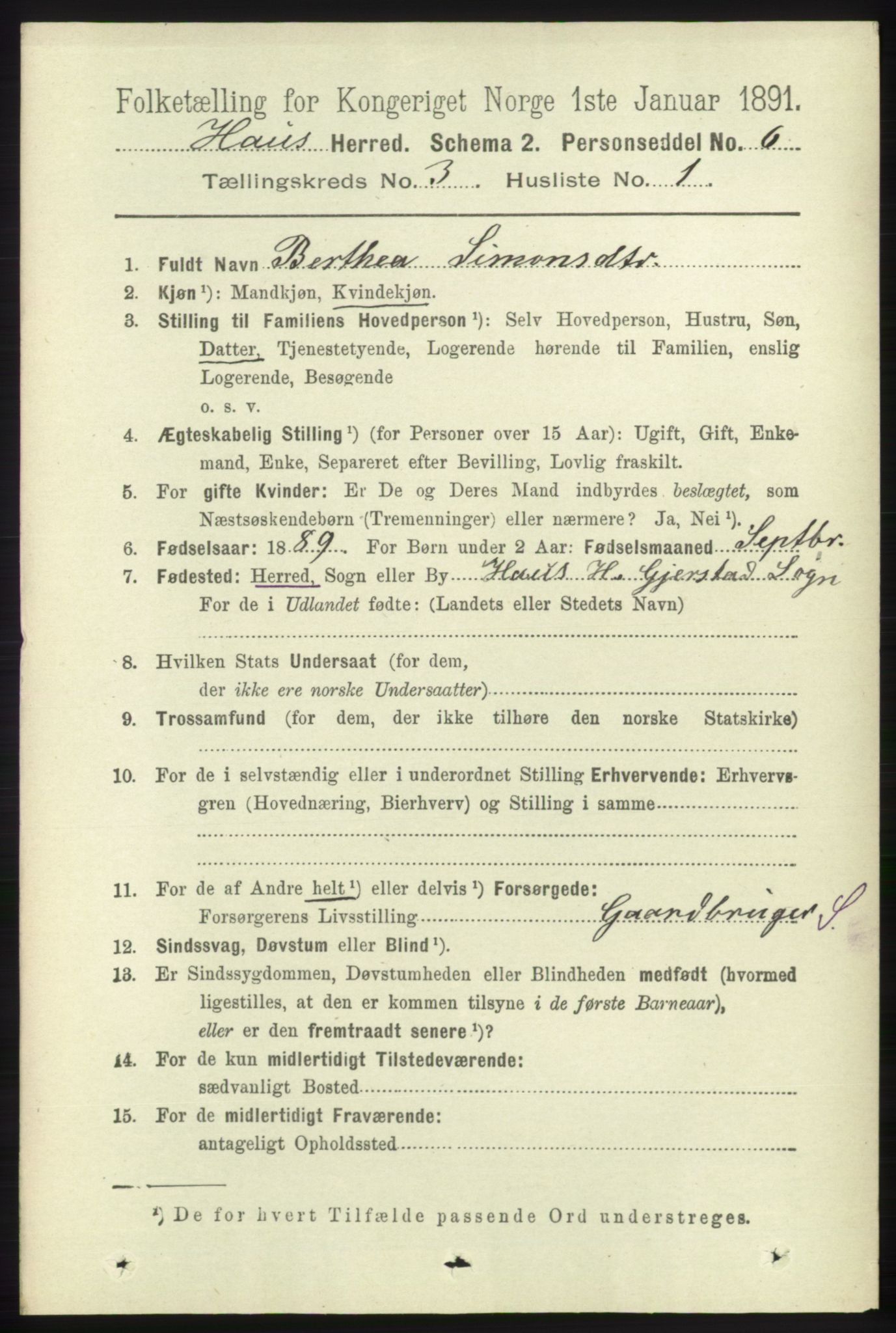 RA, 1891 census for 1250 Haus, 1891, p. 965