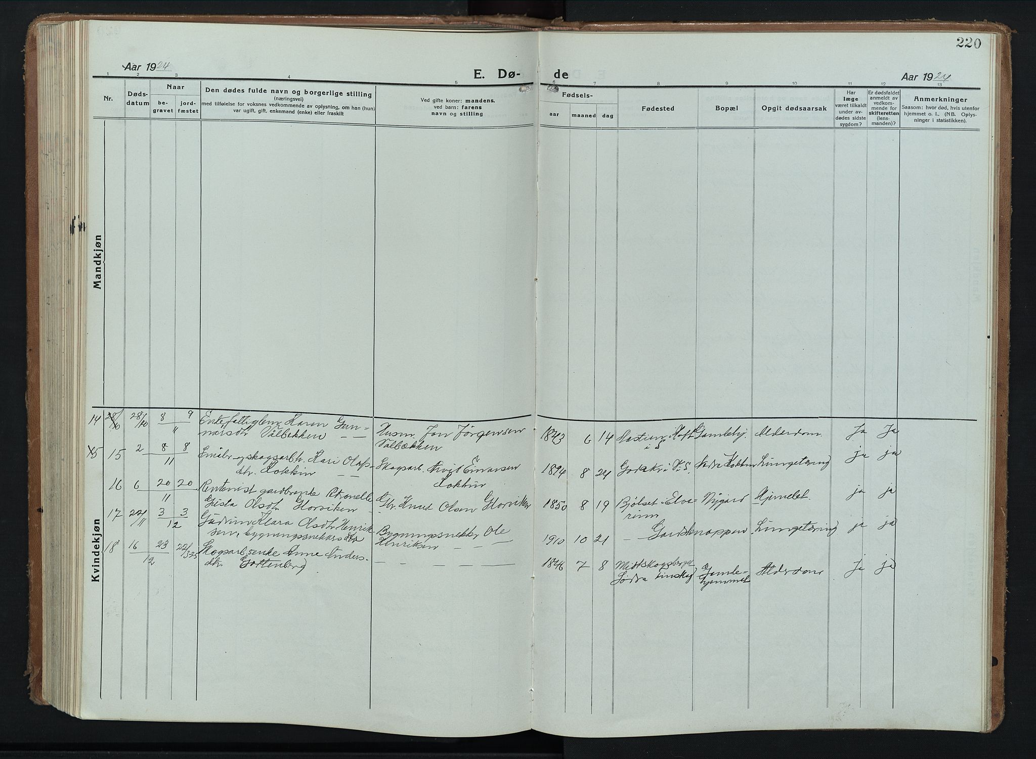 Åsnes prestekontor, AV/SAH-PREST-042/H/Ha/Hab/L0012: Parish register (copy) no. 12, 1921-1942, p. 220