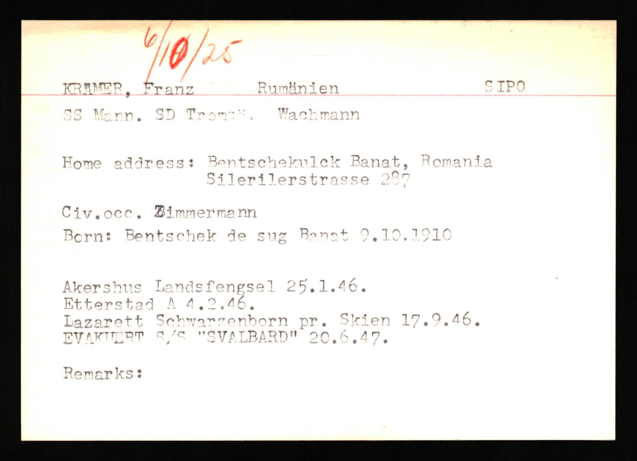 Forsvaret, Forsvarets overkommando II, AV/RA-RAFA-3915/D/Db/L0041: CI Questionaires.  Diverse nasjonaliteter., 1945-1946, p. 116