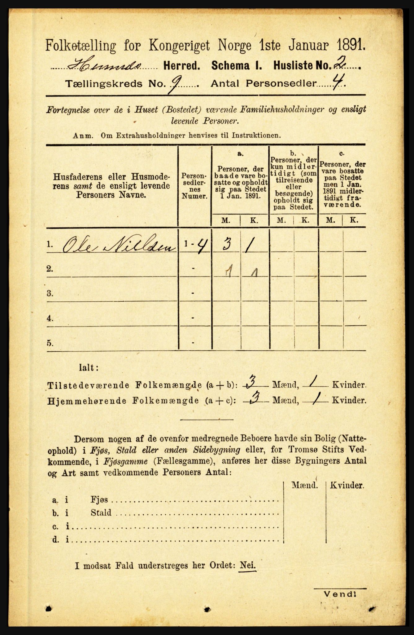 RA, 1891 census for 1832 Hemnes, 1891, p. 4252