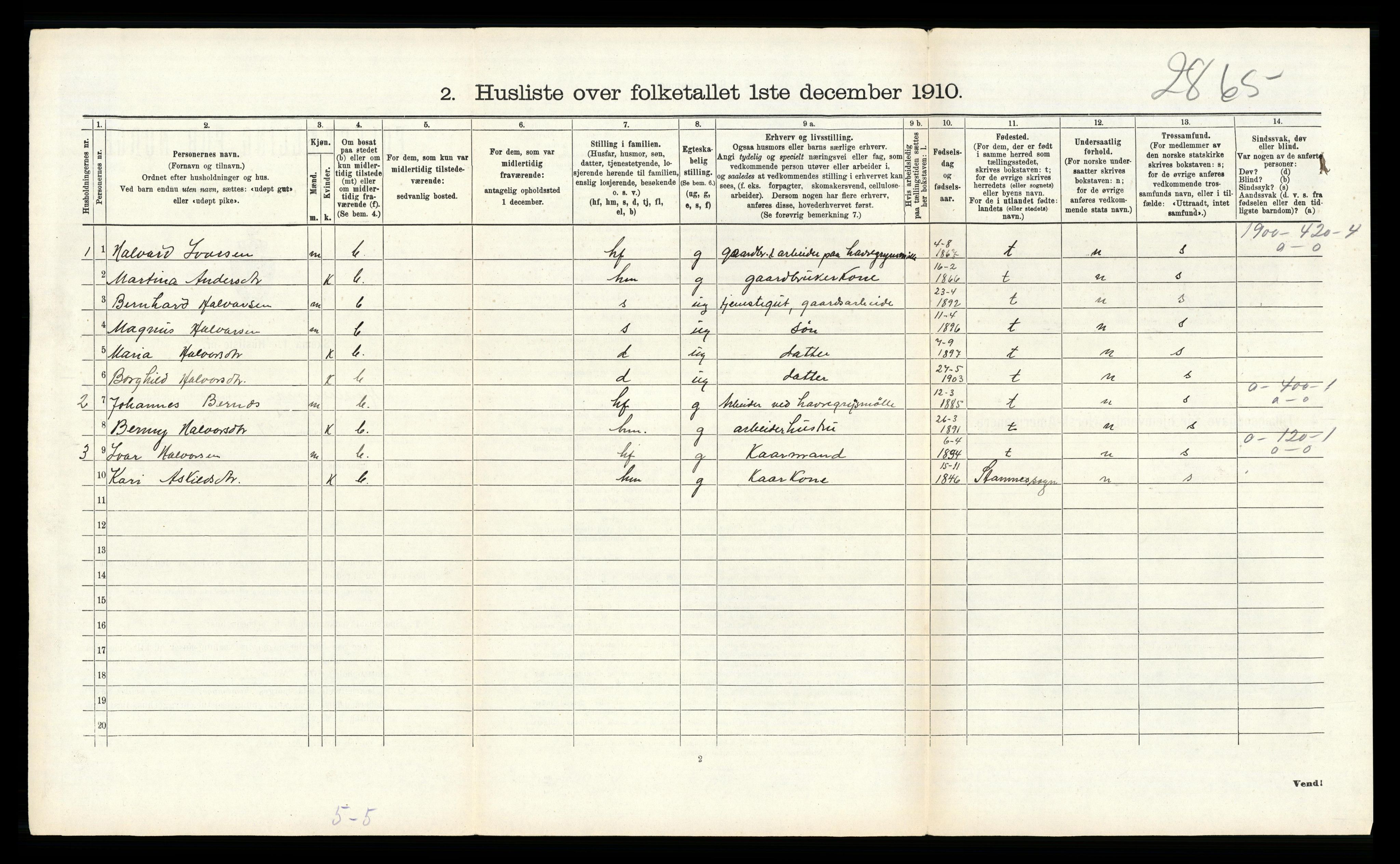 RA, 1910 census for Hosanger, 1910, p. 469