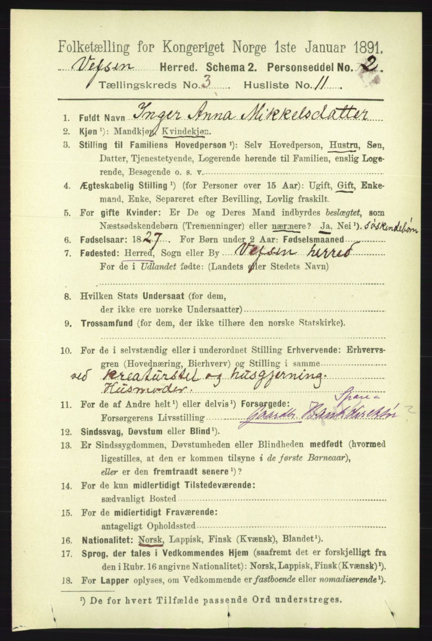RA, 1891 census for 1824 Vefsn, 1891, p. 1344