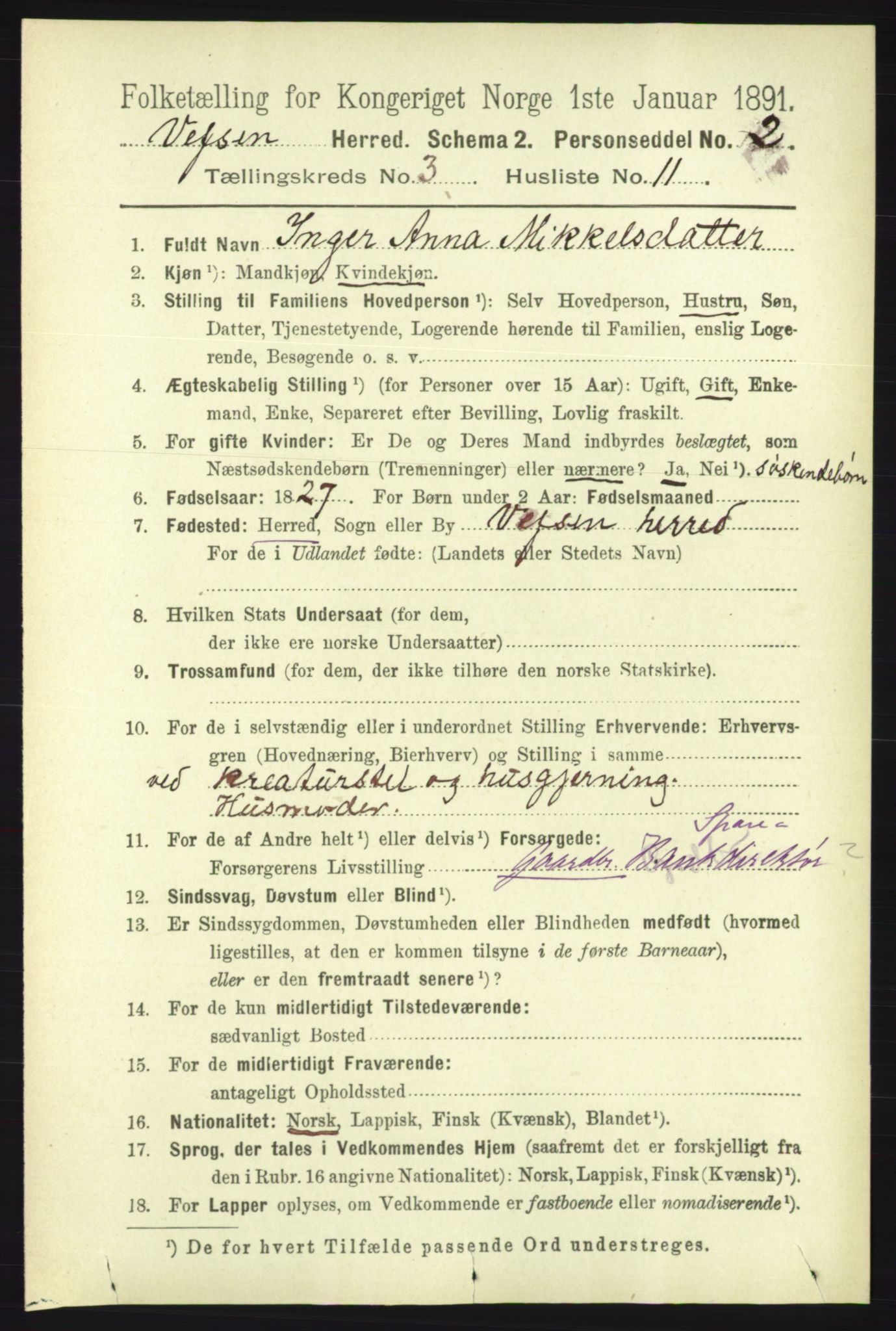 RA, 1891 census for 1824 Vefsn, 1891, p. 1344