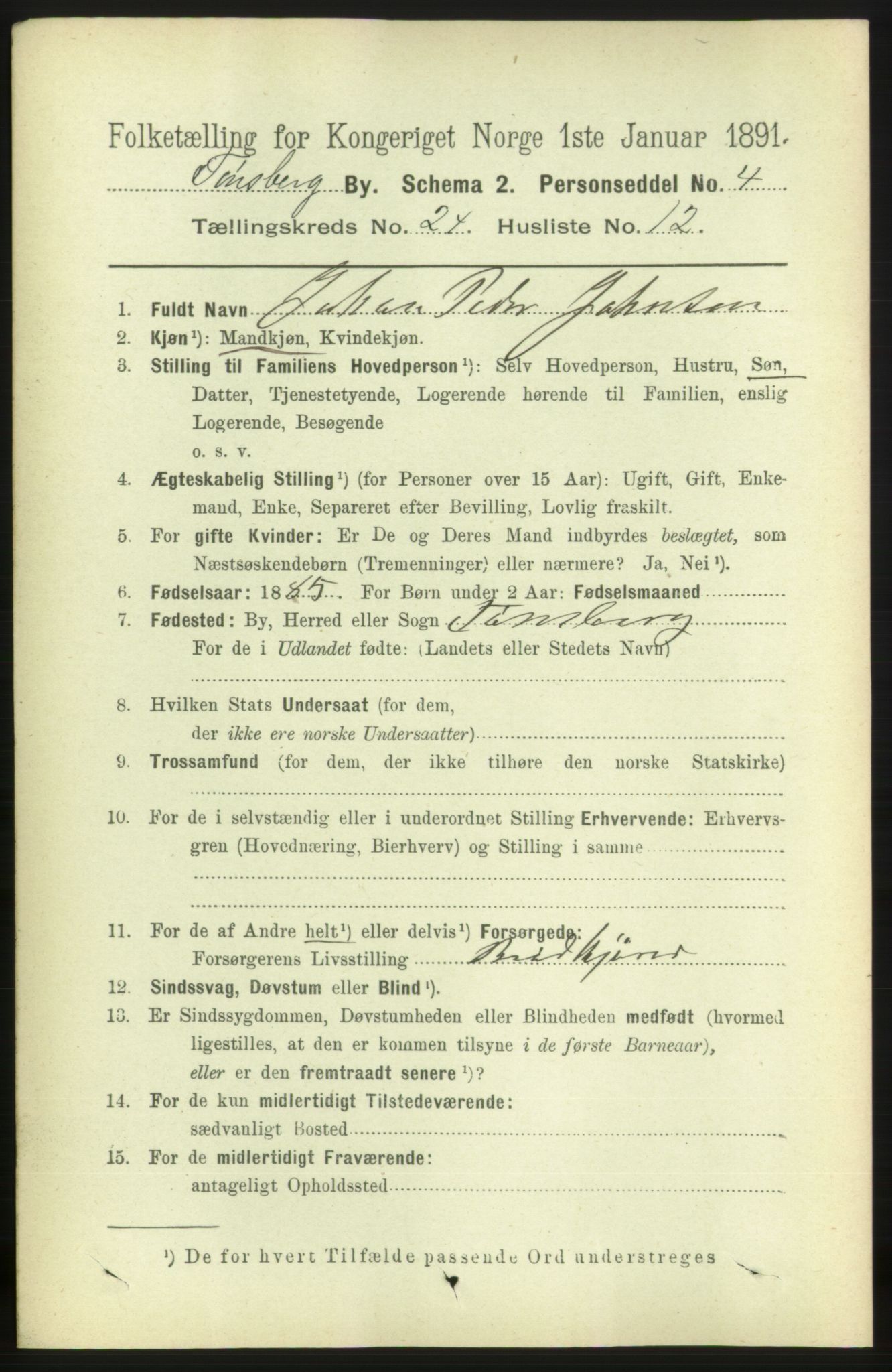 RA, 1891 census for 0705 Tønsberg, 1891, p. 6462