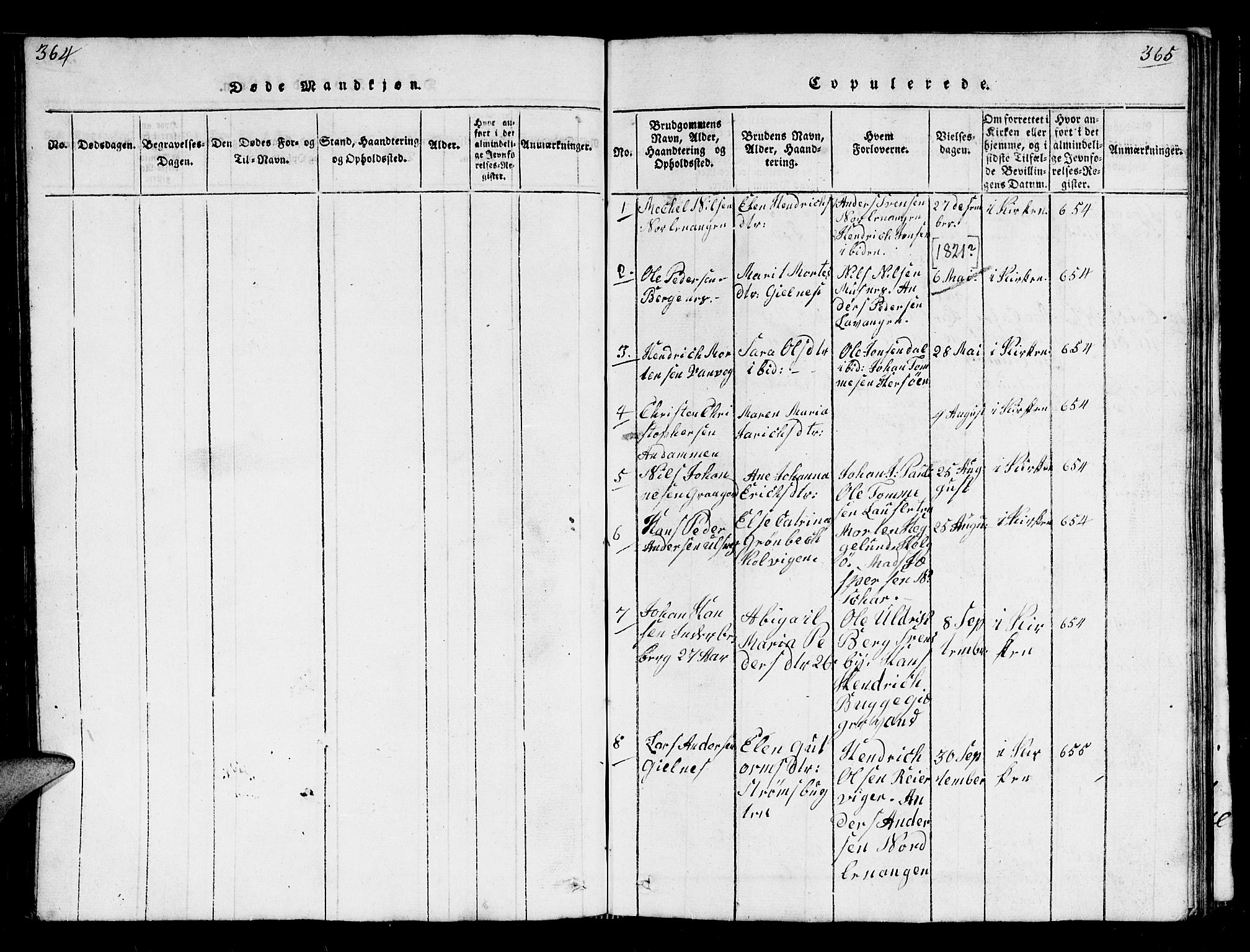 Karlsøy sokneprestembete, AV/SATØ-S-1299/H/Ha/Hab/L0001klokker: Parish register (copy) no. 1, 1821-1840, p. 364-365