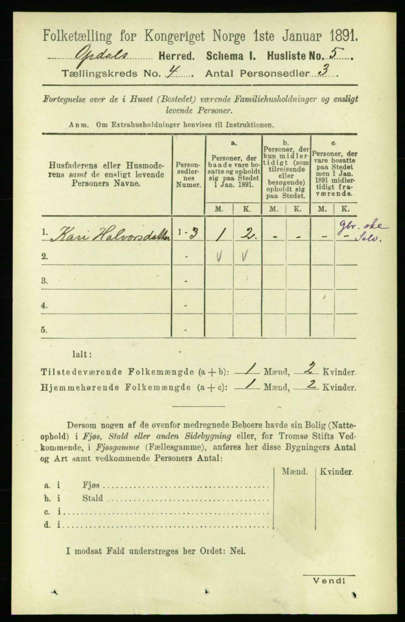 RA, 1891 census for 1634 Oppdal, 1891, p. 1735