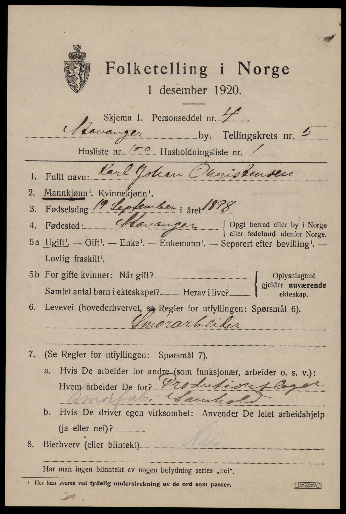 SAST, 1920 census for Stavanger, 1920, p. 41910