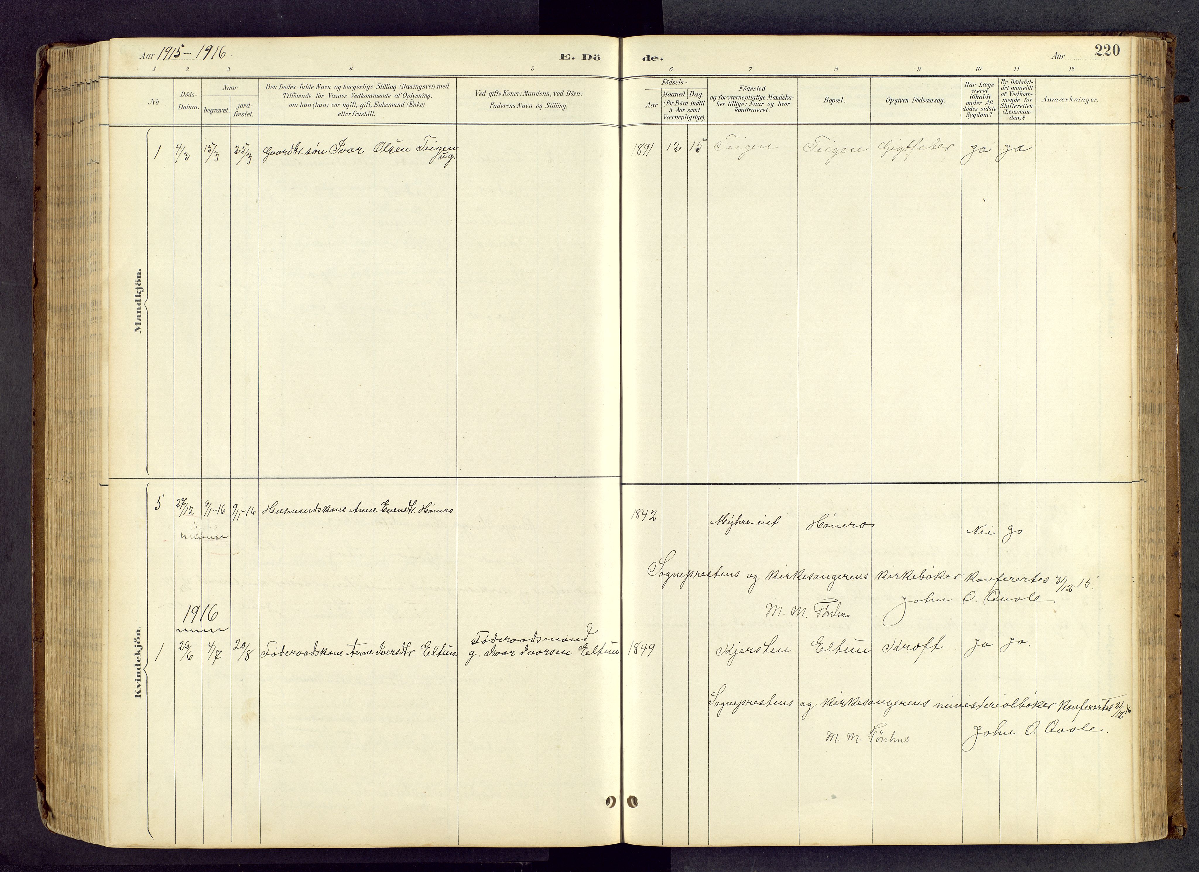 Vang prestekontor, Valdres, SAH/PREST-140/H/Hb/L0005: Parish register (copy) no. 5, 1889-1945, p. 220