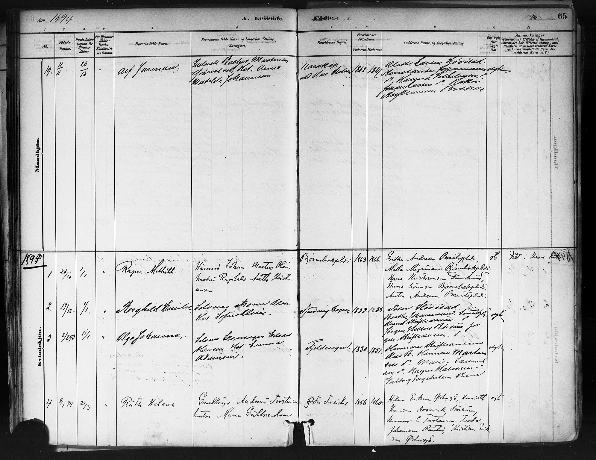 Ås prestekontor Kirkebøker, AV/SAO-A-10894/F/Fa/L0009: Parish register (official) no. I 9, 1881-1900, p. 65