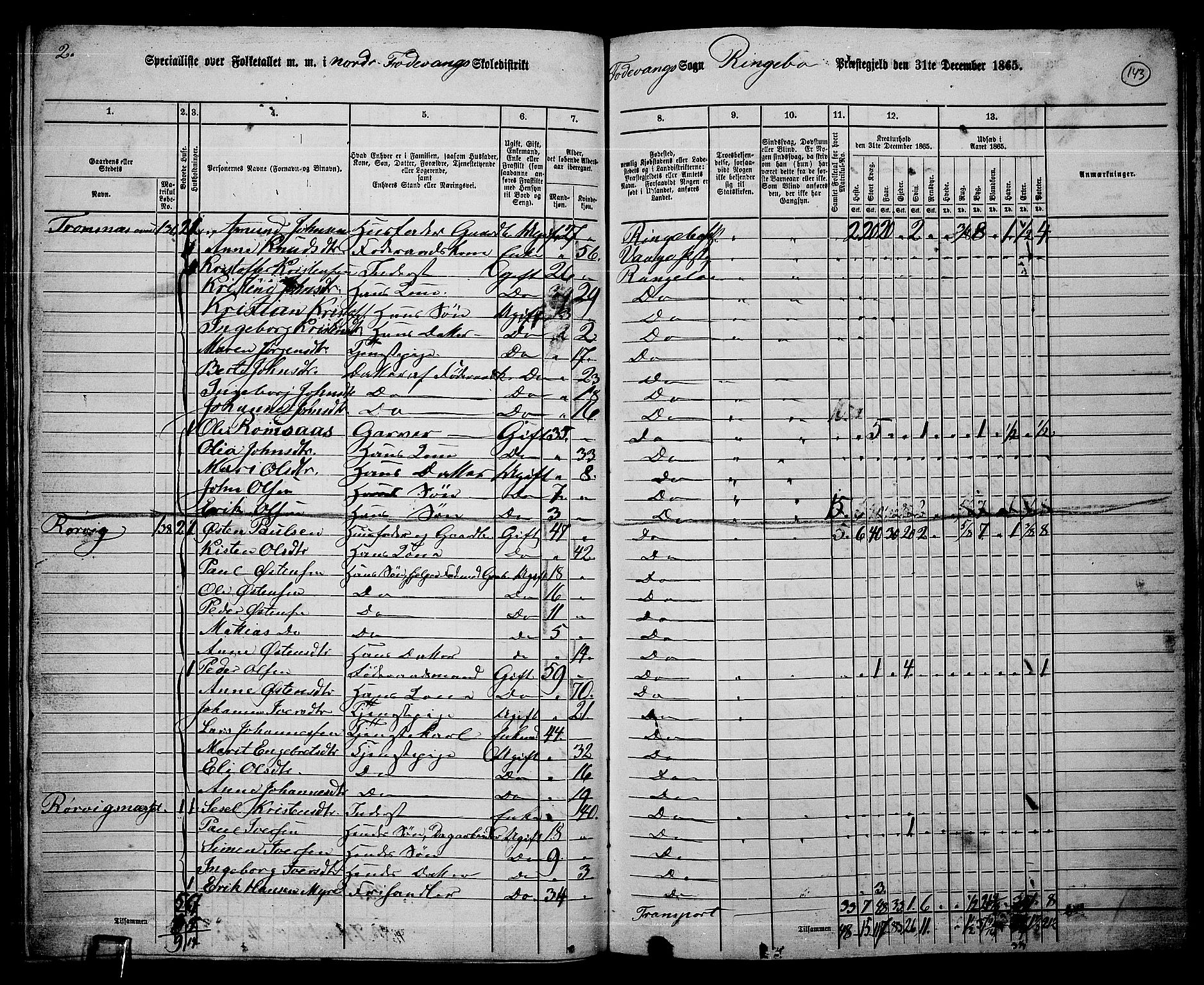 RA, 1865 census for Ringebu, 1865, p. 118