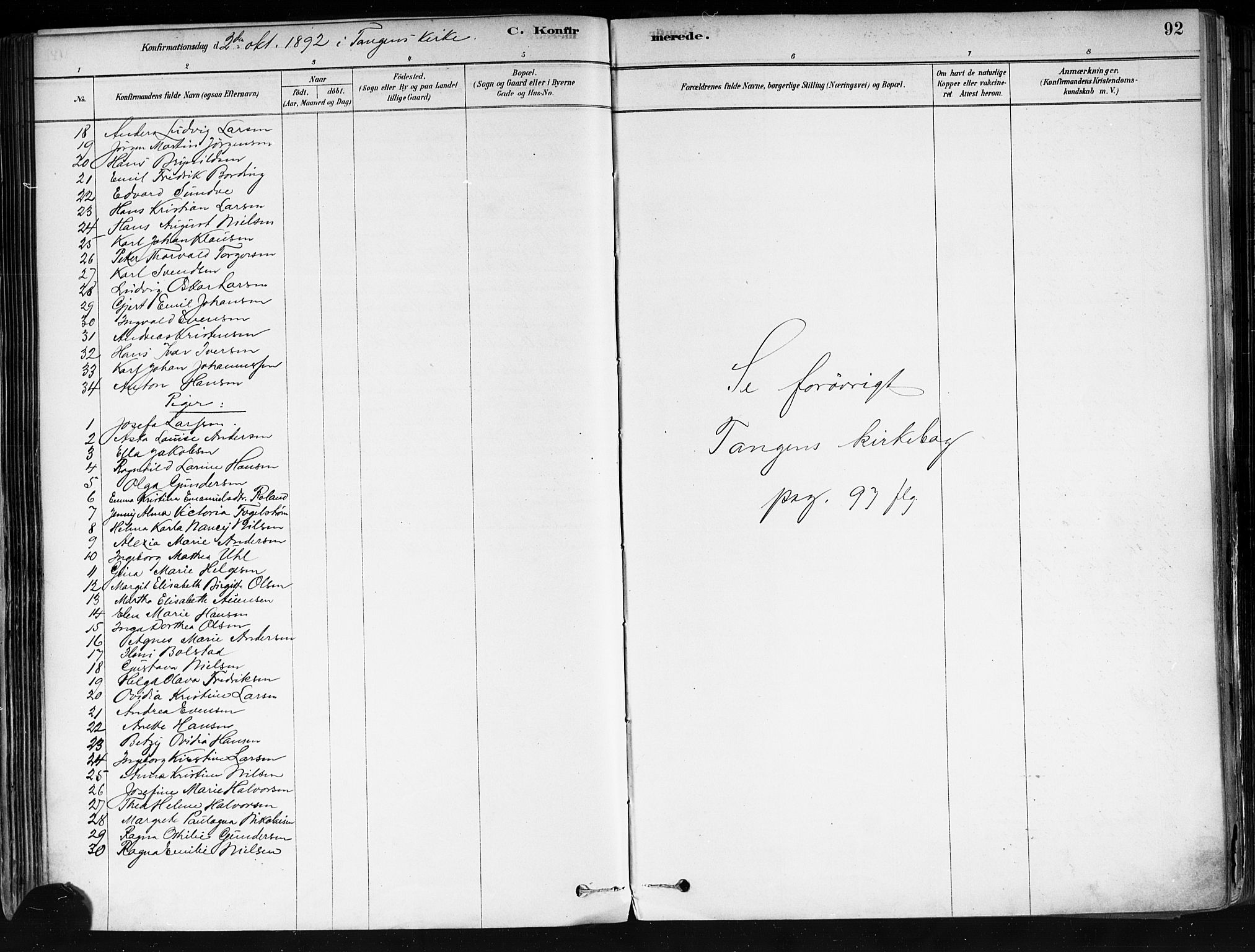 Strømsø kirkebøker, AV/SAKO-A-246/F/Fa/L0022: Parish register (official) no. I 22, 1879-1899, p. 92