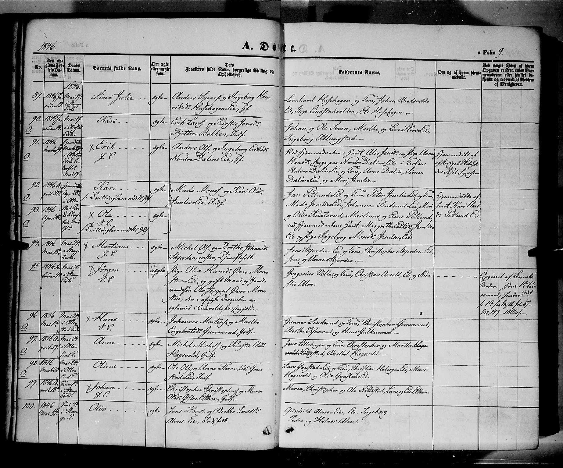 Stange prestekontor, AV/SAH-PREST-002/K/L0011: Parish register (official) no. 11, 1846-1852, p. 9