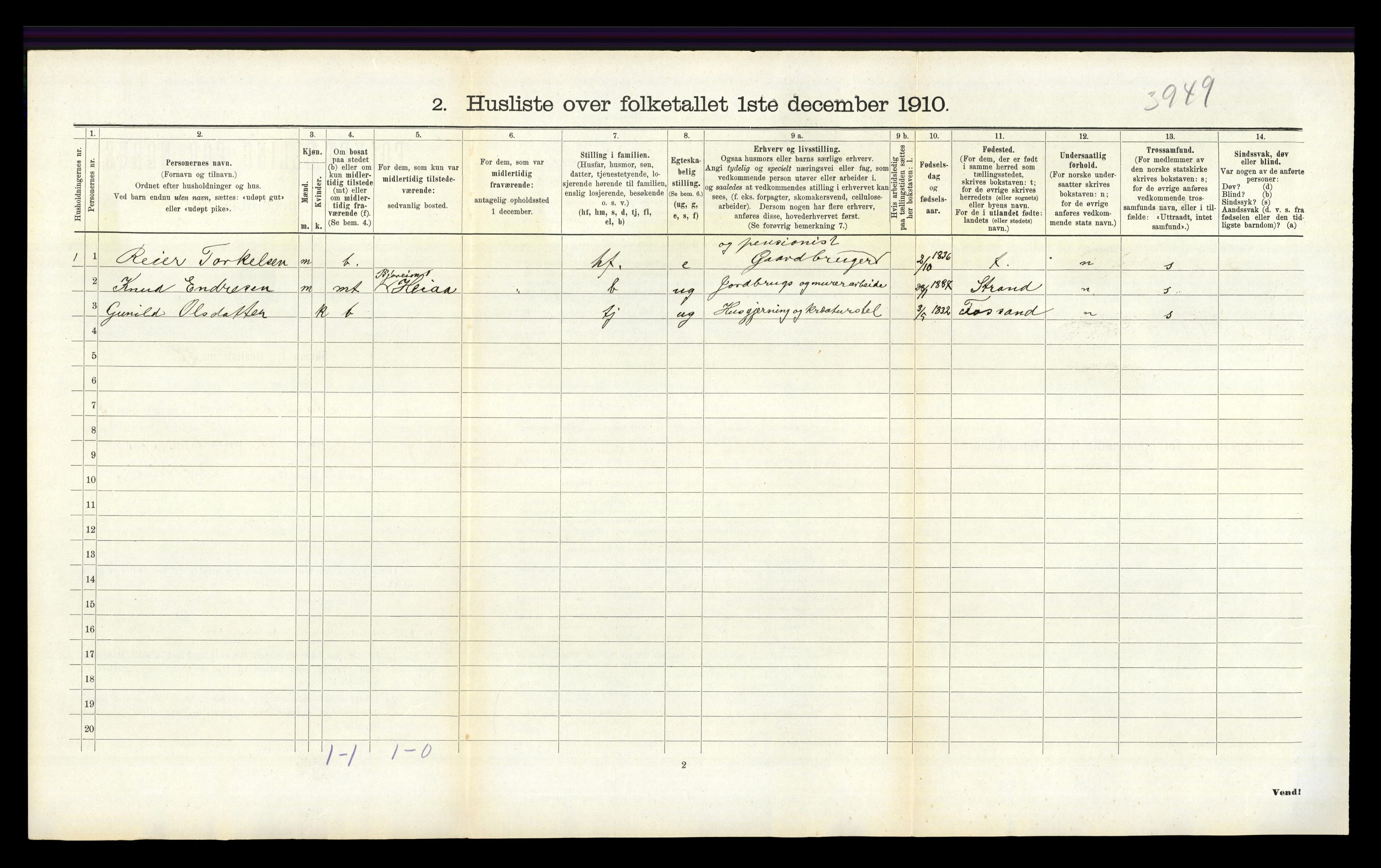 RA, 1910 census for Årdal, 1910, p. 278