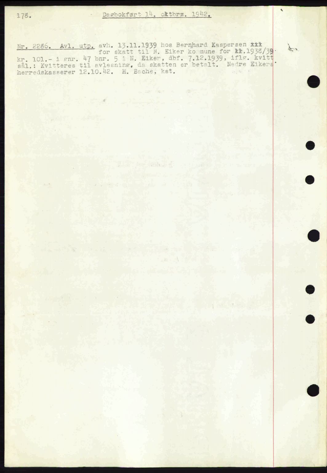 Eiker, Modum og Sigdal sorenskriveri, SAKO/A-123/G/Ga/Gab/L0047: Mortgage book no. A17, 1942-1943, Diary no: : 2286/1942