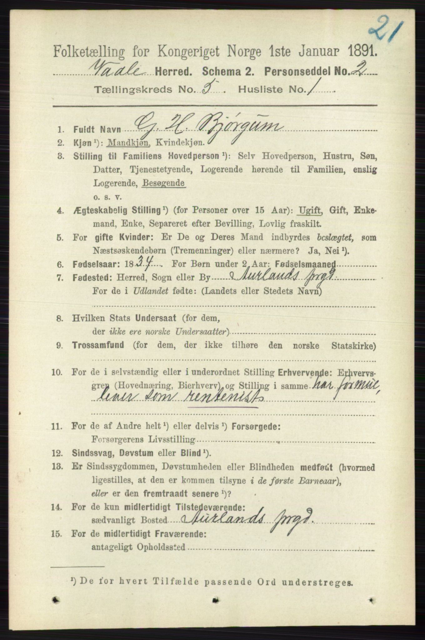 RA, 1891 census for 0716 Våle, 1891, p. 1353