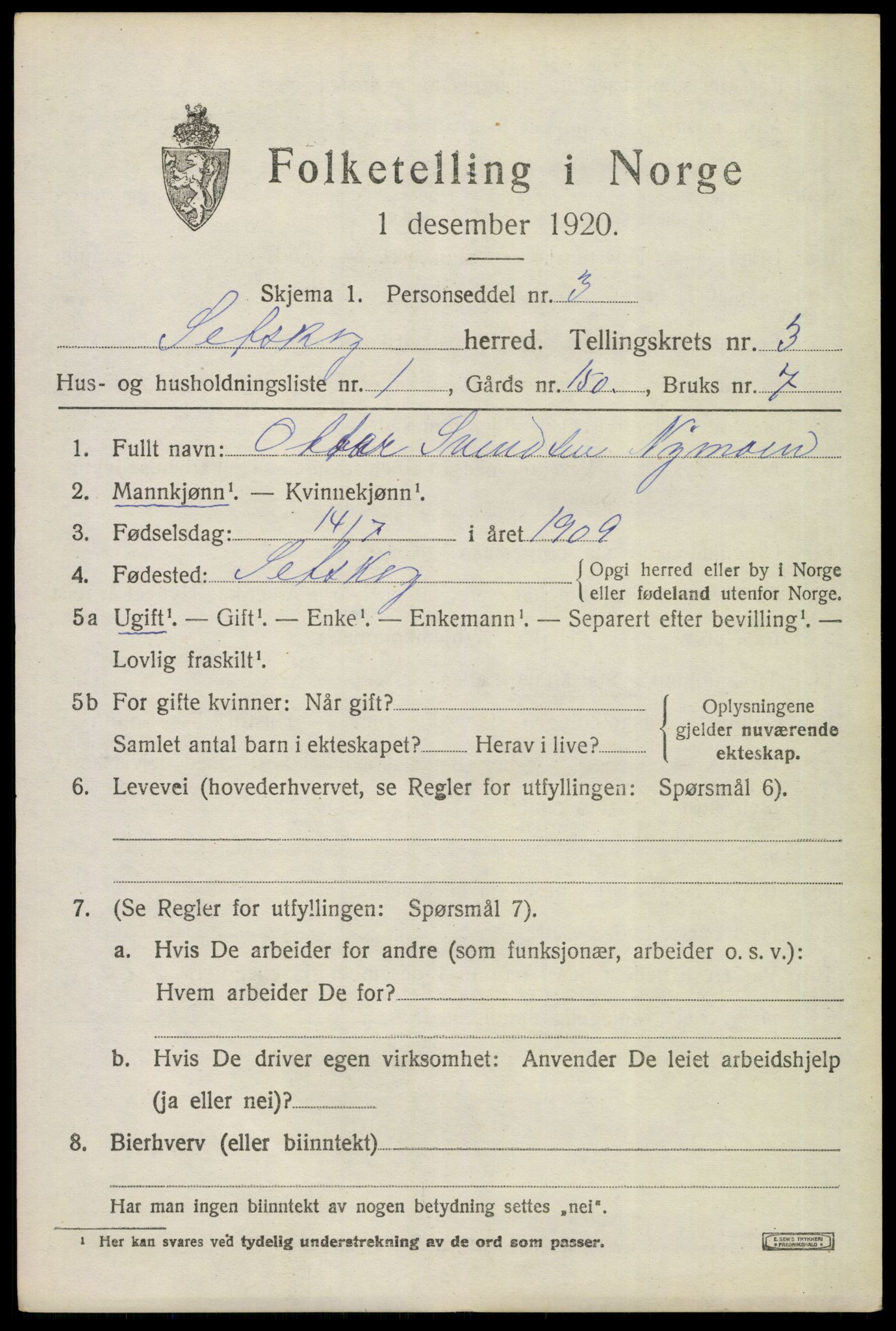 SAO, 1920 census for Setskog, 1920, p. 1588