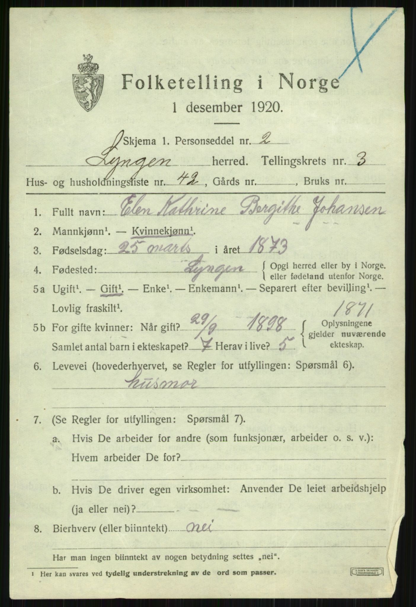 SATØ, 1920 census for Lyngen, 1920, p. 4005