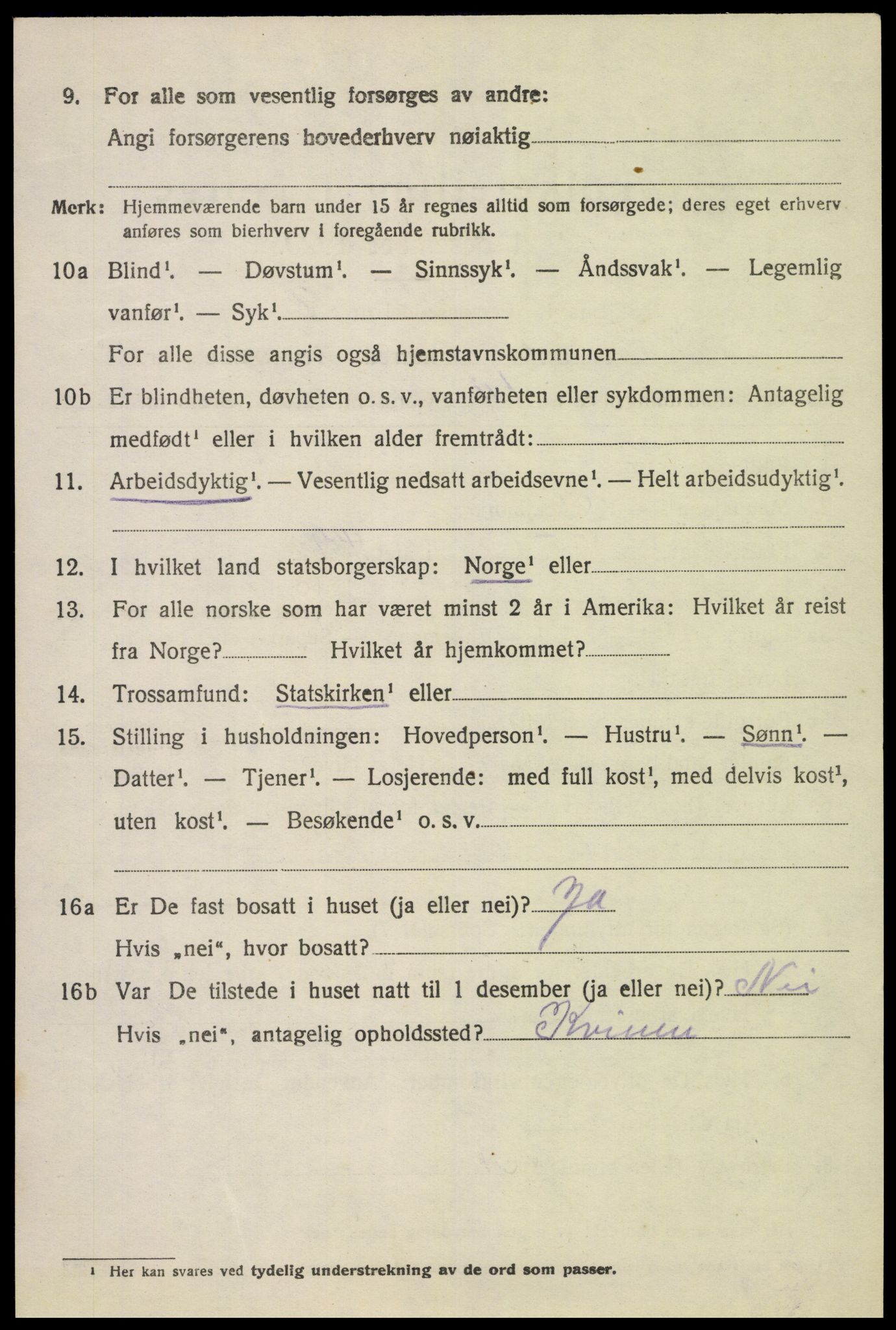 SAK, 1920 census for Fjotland, 1920, p. 1563