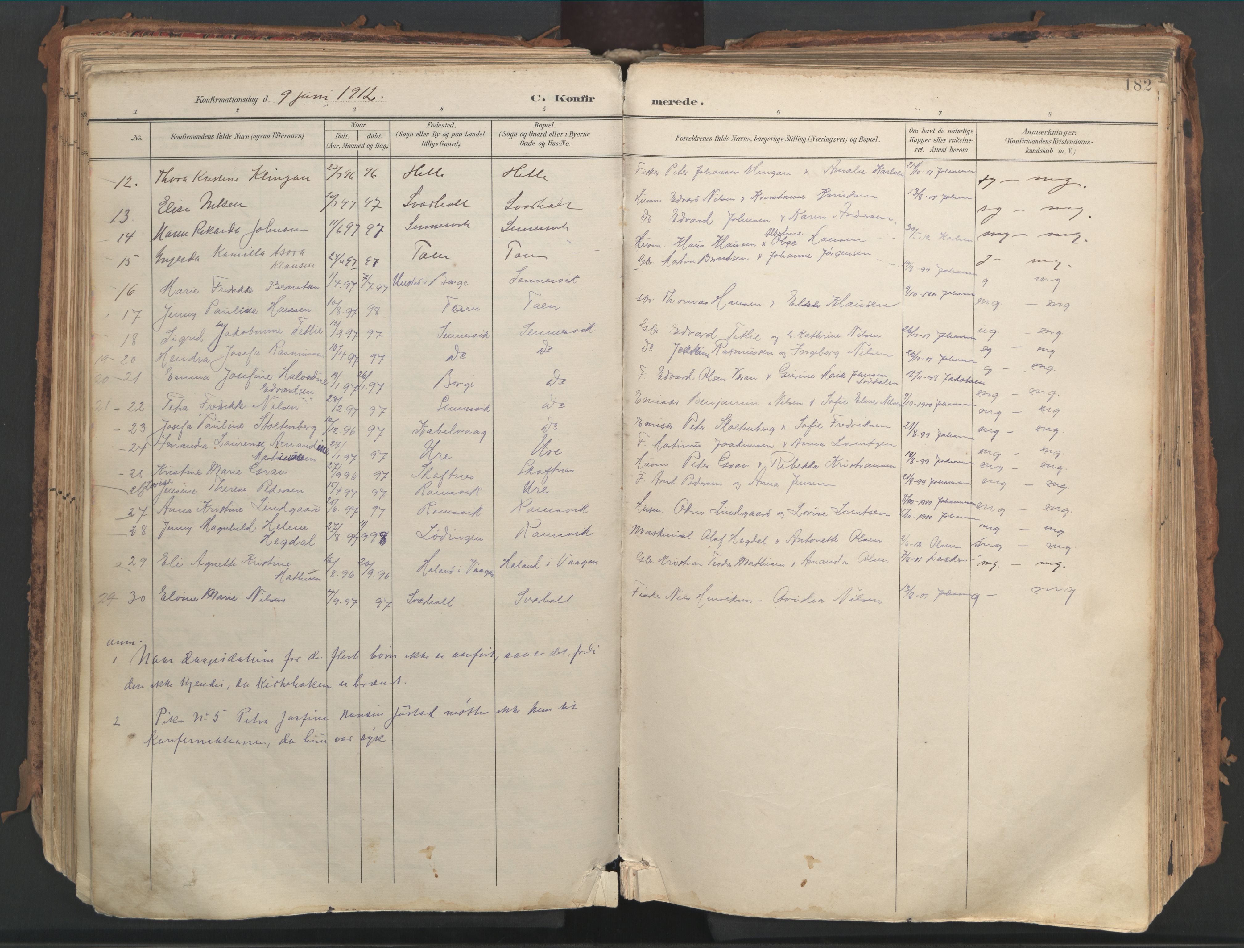 Ministerialprotokoller, klokkerbøker og fødselsregistre - Nordland, SAT/A-1459/882/L1180: Parish register (official) no. 882A02, 1897-1913, p. 182