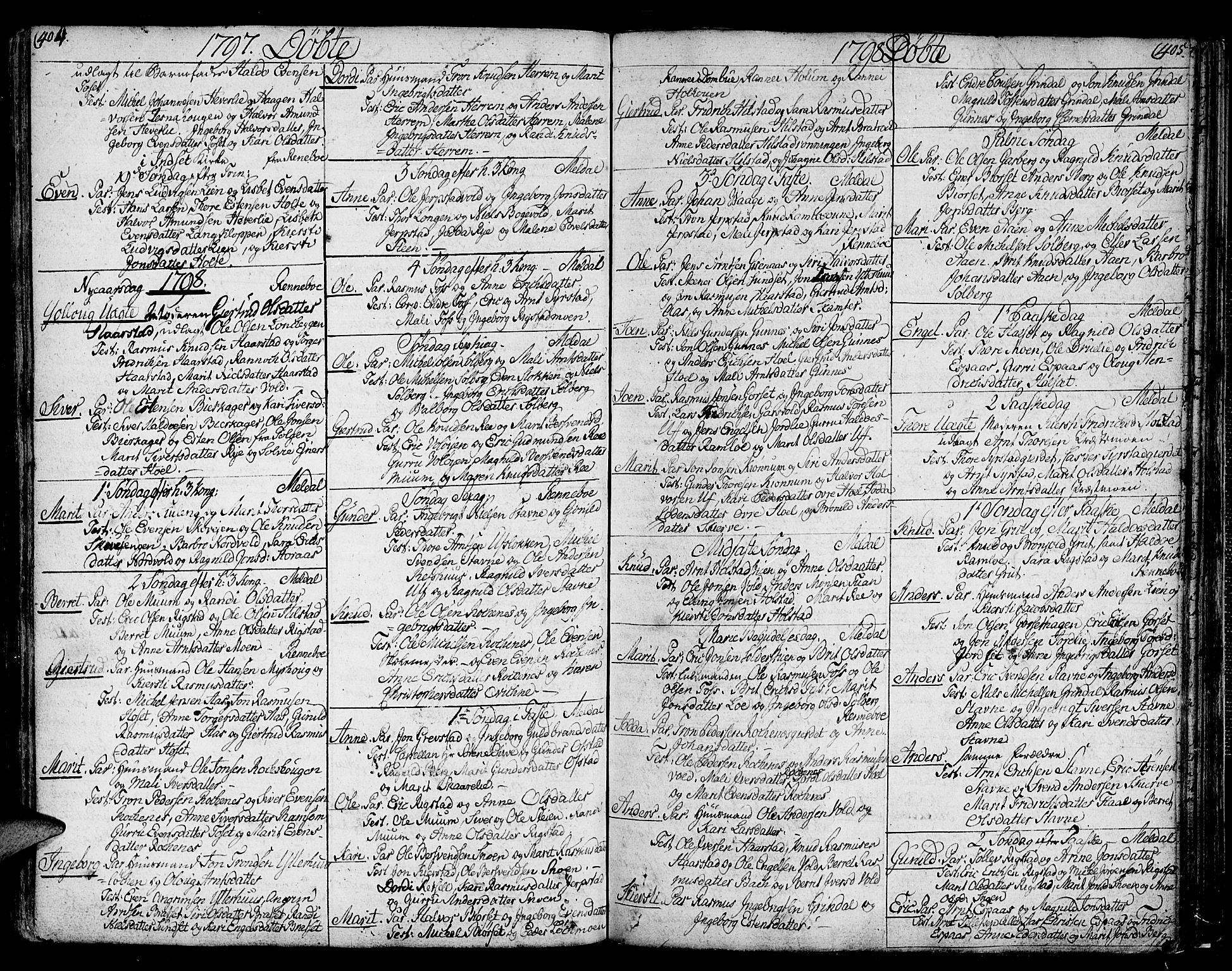 Ministerialprotokoller, klokkerbøker og fødselsregistre - Sør-Trøndelag, SAT/A-1456/672/L0852: Parish register (official) no. 672A05, 1776-1815, p. 404-405