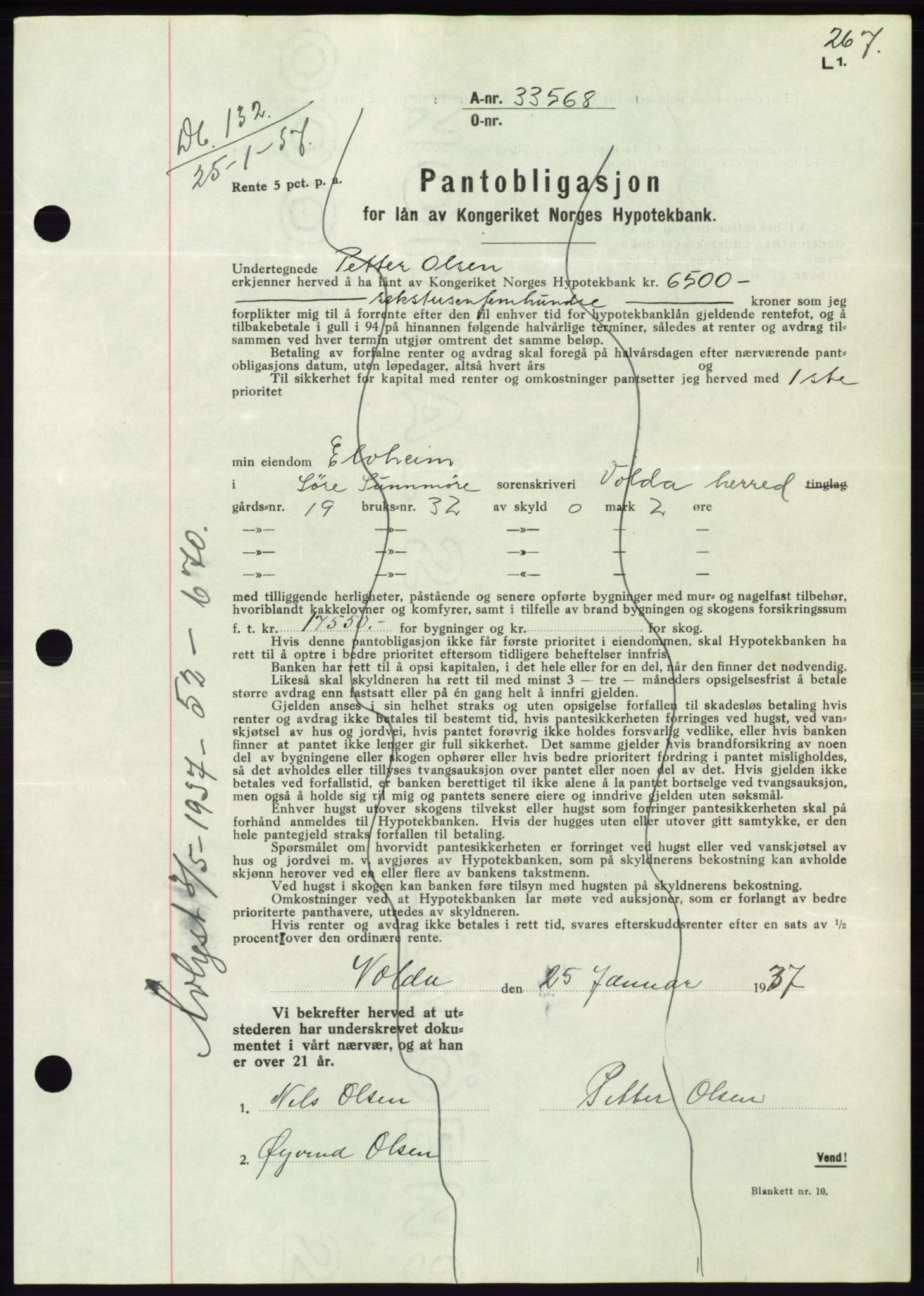 Søre Sunnmøre sorenskriveri, SAT/A-4122/1/2/2C/L0062: Mortgage book no. 56, 1936-1937, Diary no: : 132/1937