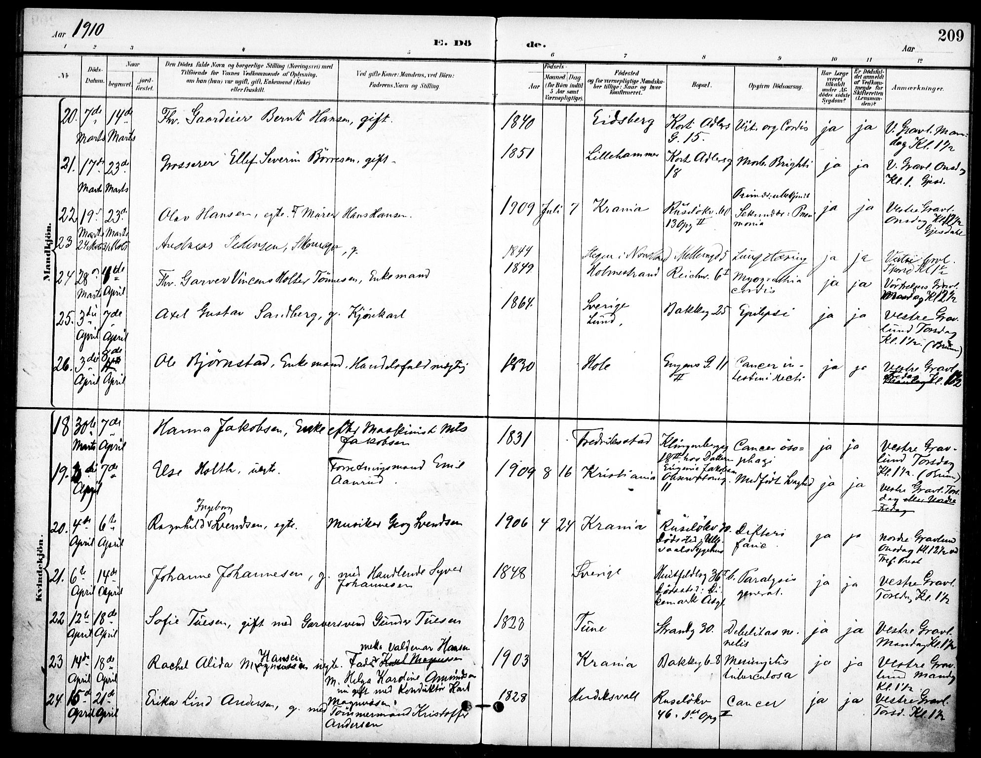 Johannes prestekontor Kirkebøker, SAO/A-10852/F/Fa/L0008: Parish register (official) no. 8, 1897-1917, p. 209
