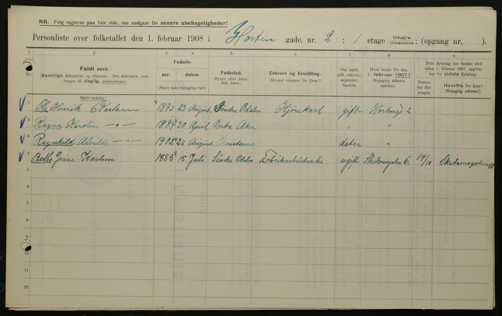 OBA, Municipal Census 1908 for Kristiania, 1908, p. 37241